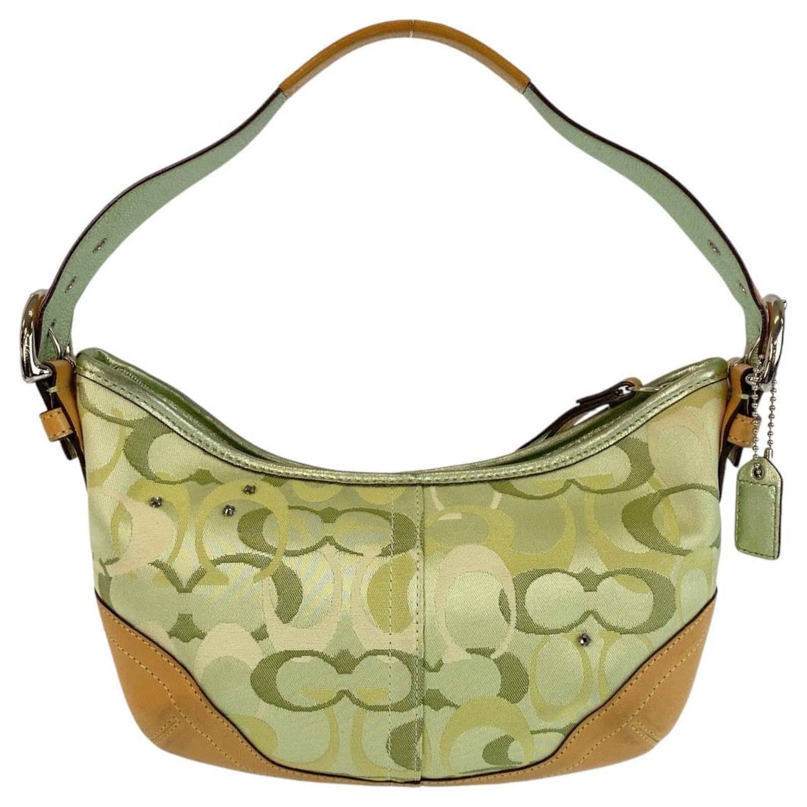 Coach Signature Ladybug Canvas Leather Handbag Green Cloth ref 