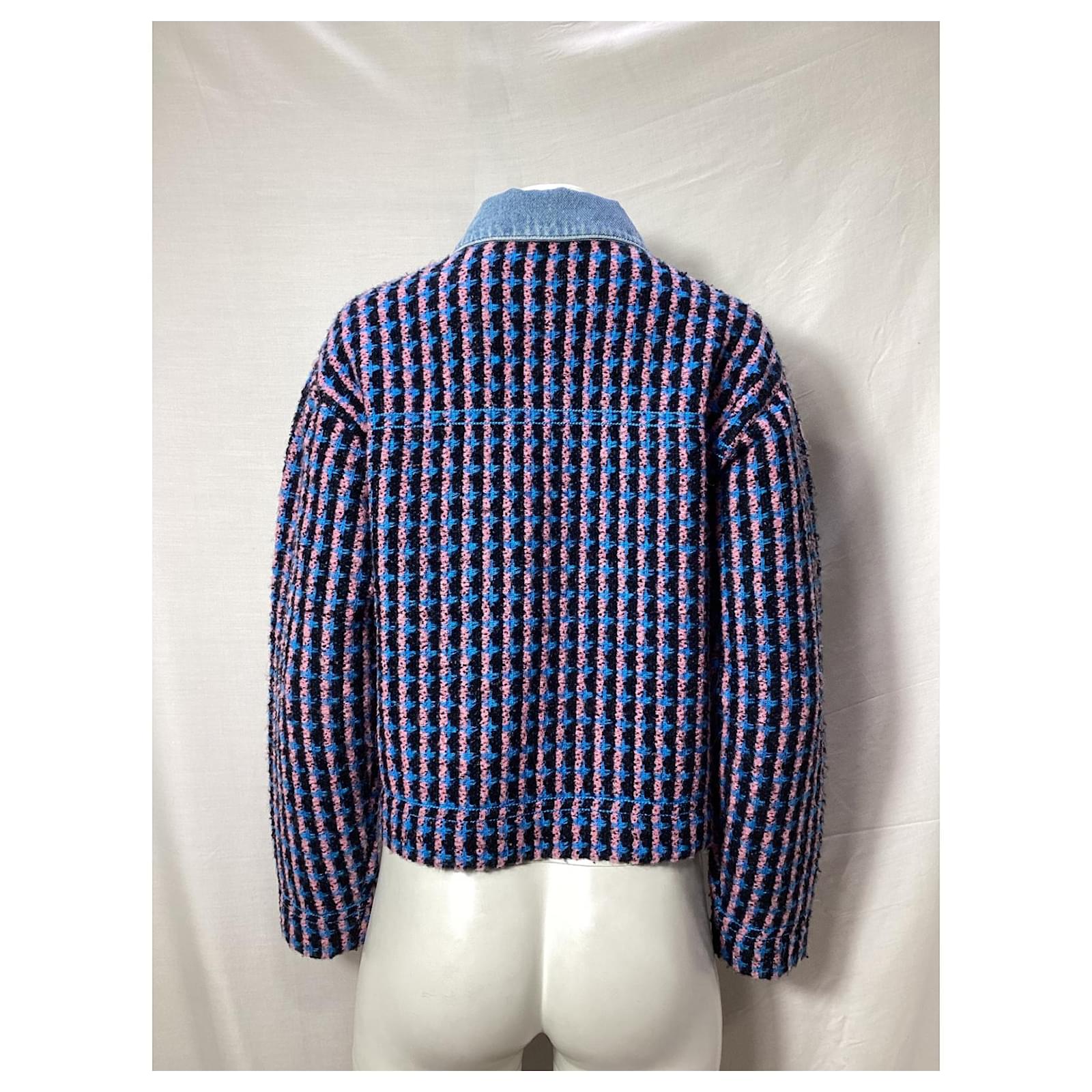 Sandro Paris Gigina Denim Trim Jacket in Multicolor Tweed Wool