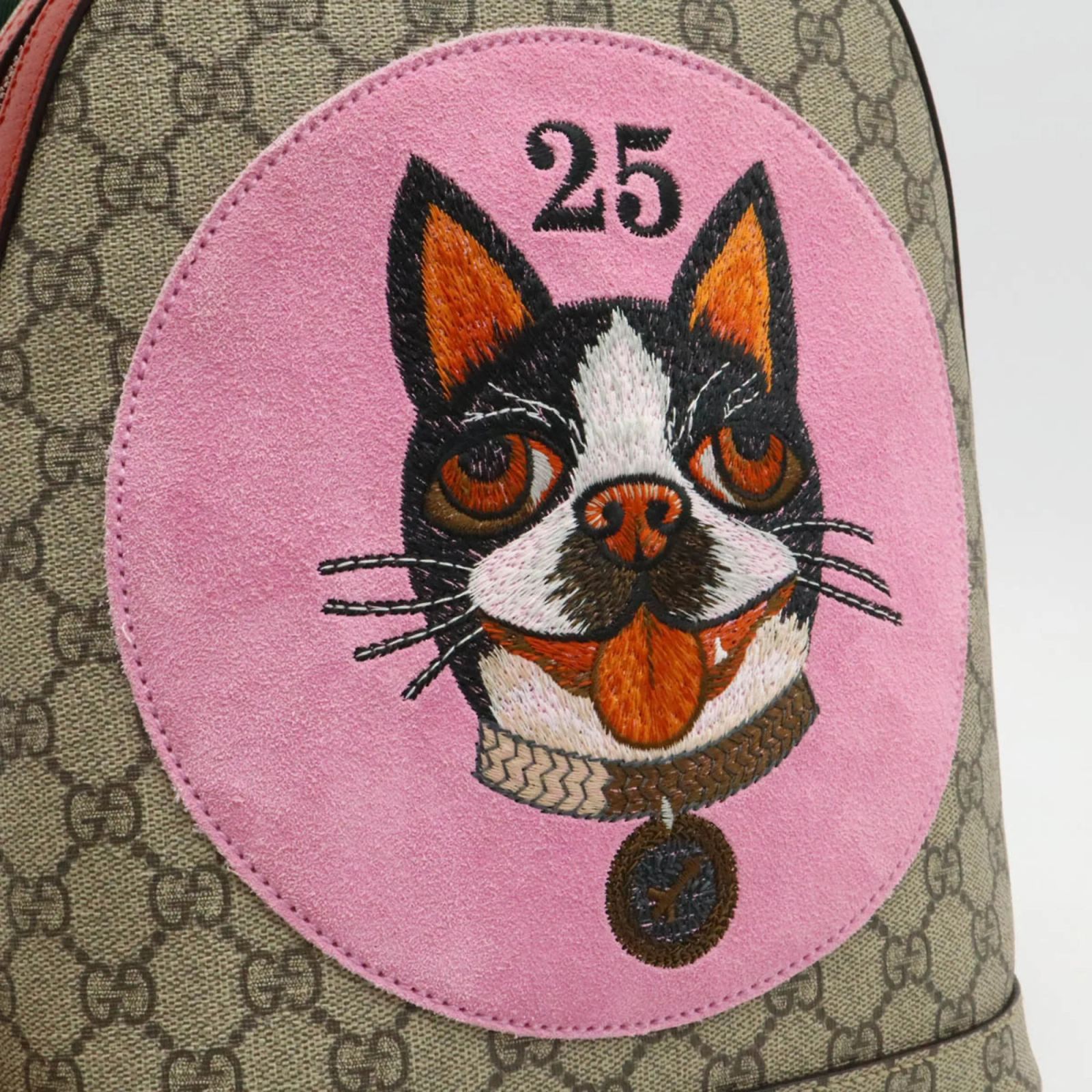 Gucci GG Supreme Bosco Applique Dog Backpack Pink Red Beige  display picture 1