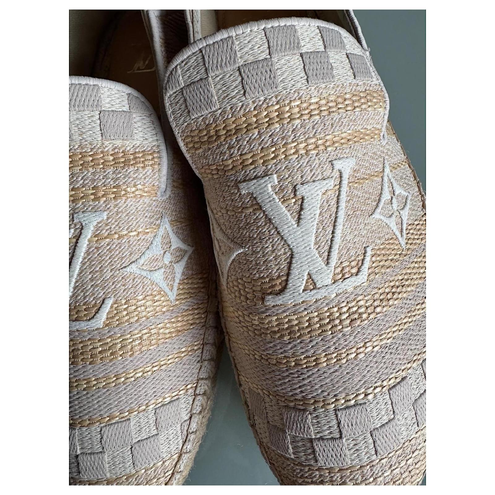 Louis Vuitton Espadrilles Beige Golden Grey Cotton Fur