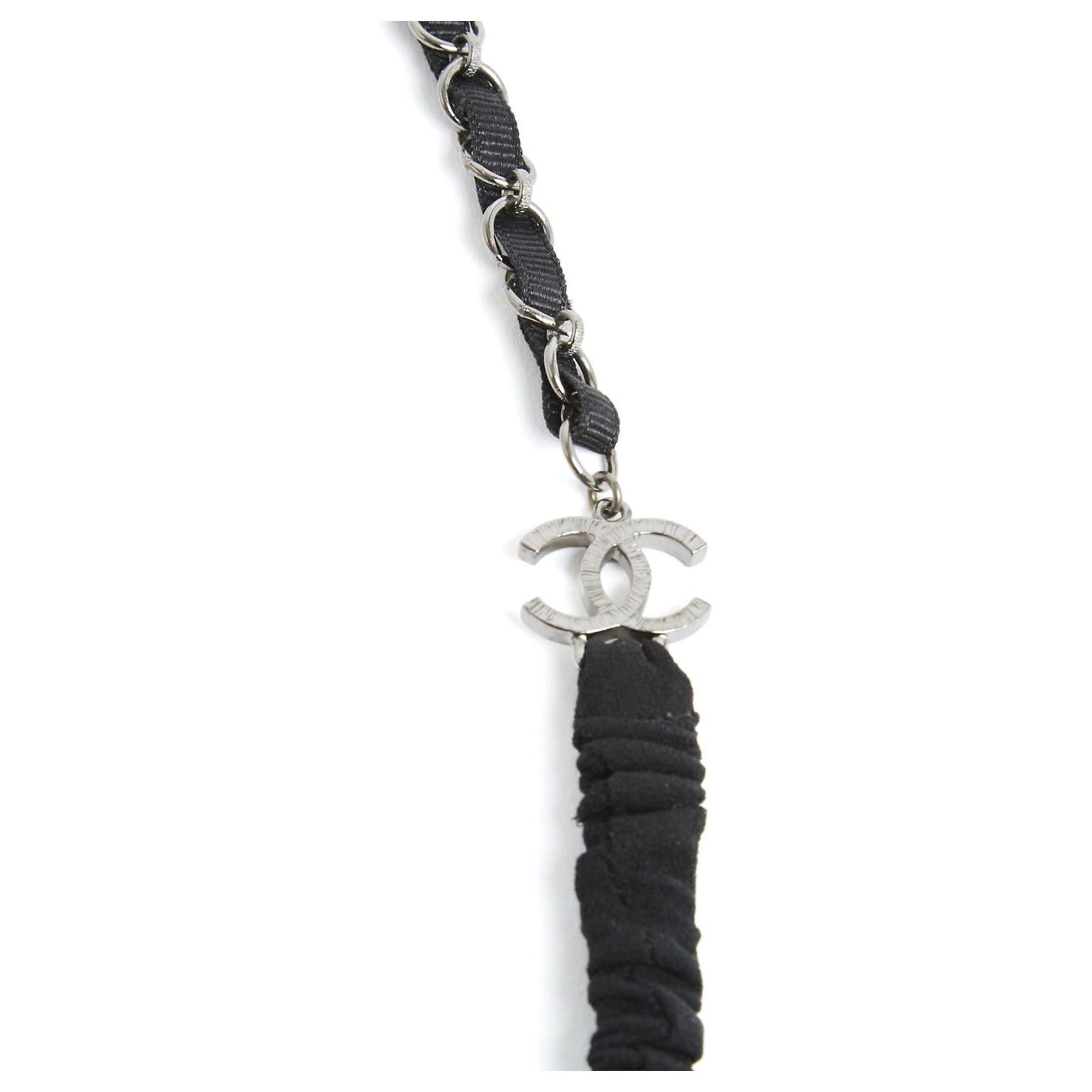 Chanel Bandeau headband CC Silver Black Chain Camelia Head  display picture 2
