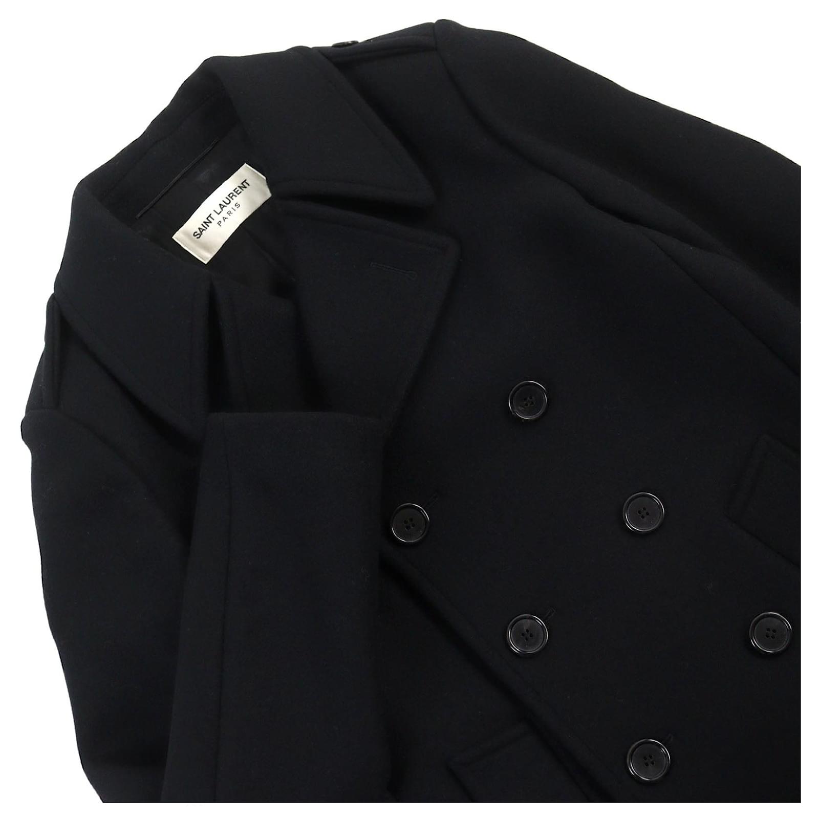 Yves Saint Laurent Saint Laurent Wool Nylon Pea Coat Black 44