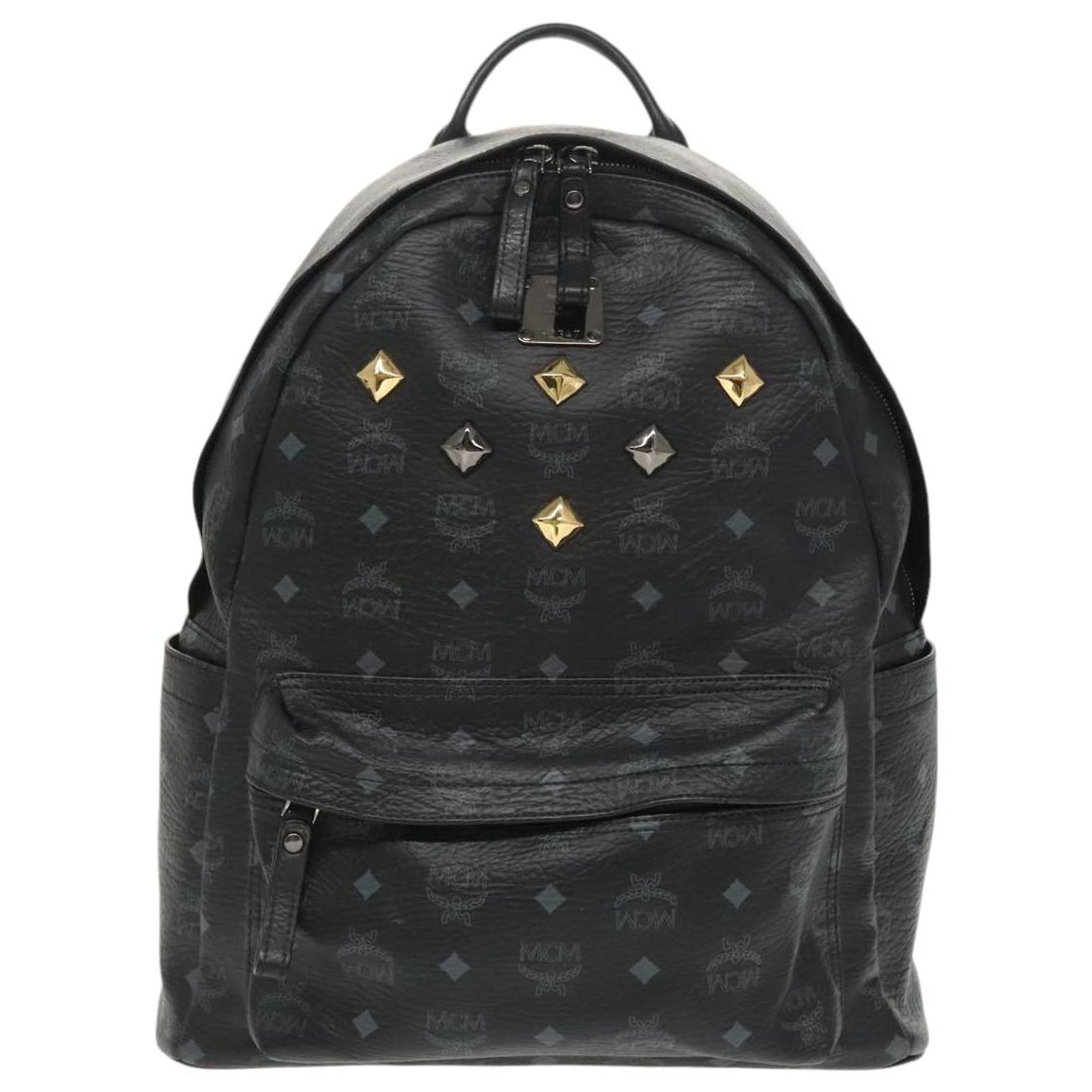 MCM Vicetos Logogram Backpack PVC Leather Black Silver Auth  display picture 3