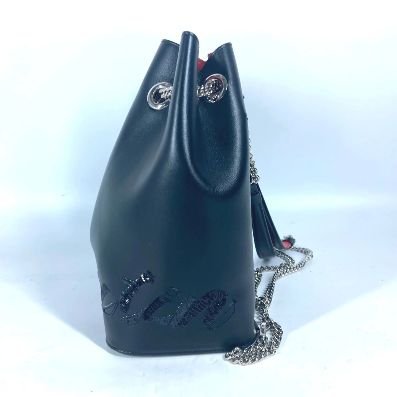 Christian Louboutin Sequin logo MARIE JANE Backpack Bag Chain Backpack Christian Louboutin MARIE JANE Sequin Backpack Black Leather  main image 4