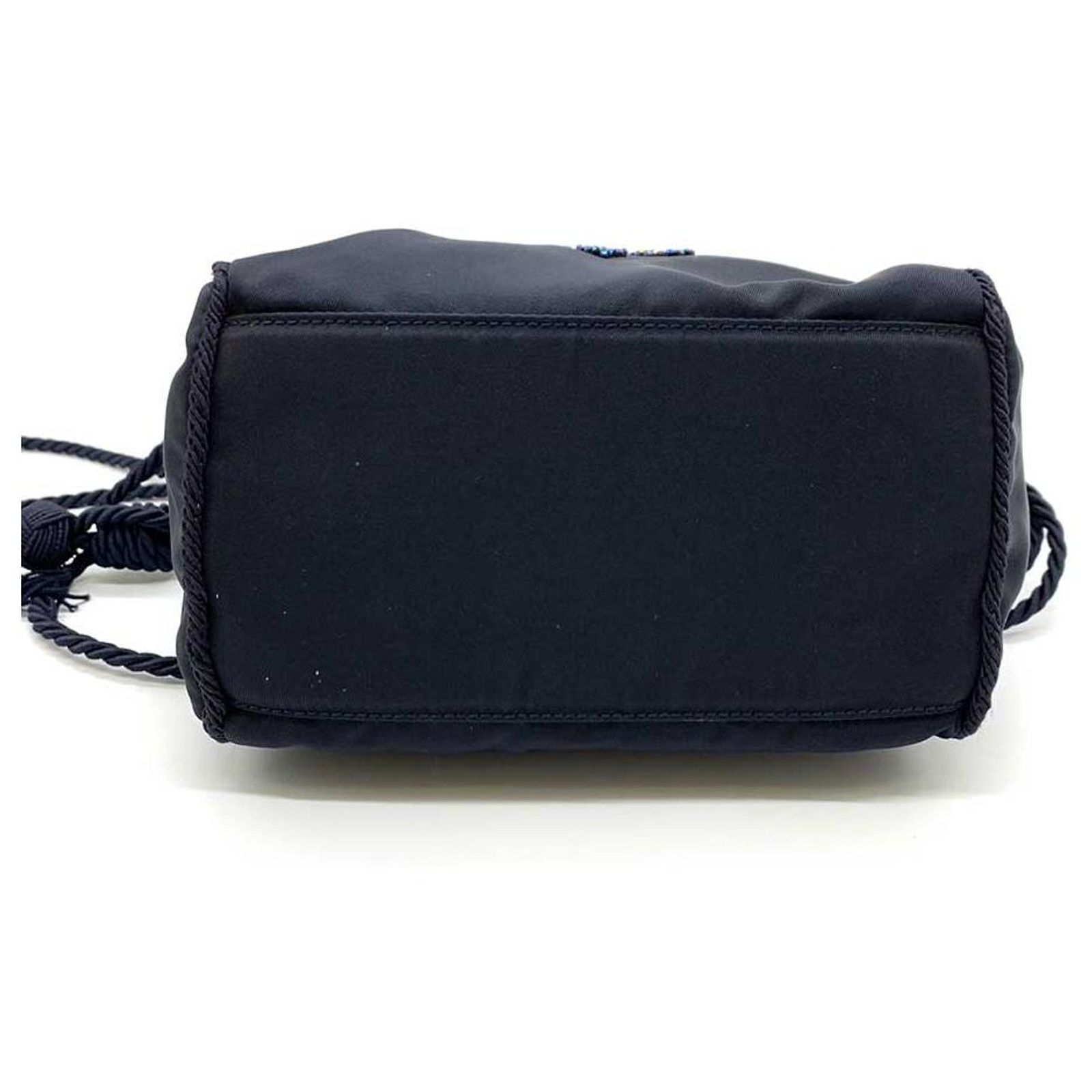 Prada Nylon Mini Shoulder Bag Dark Navy Logo Beads Embroidery Blue 