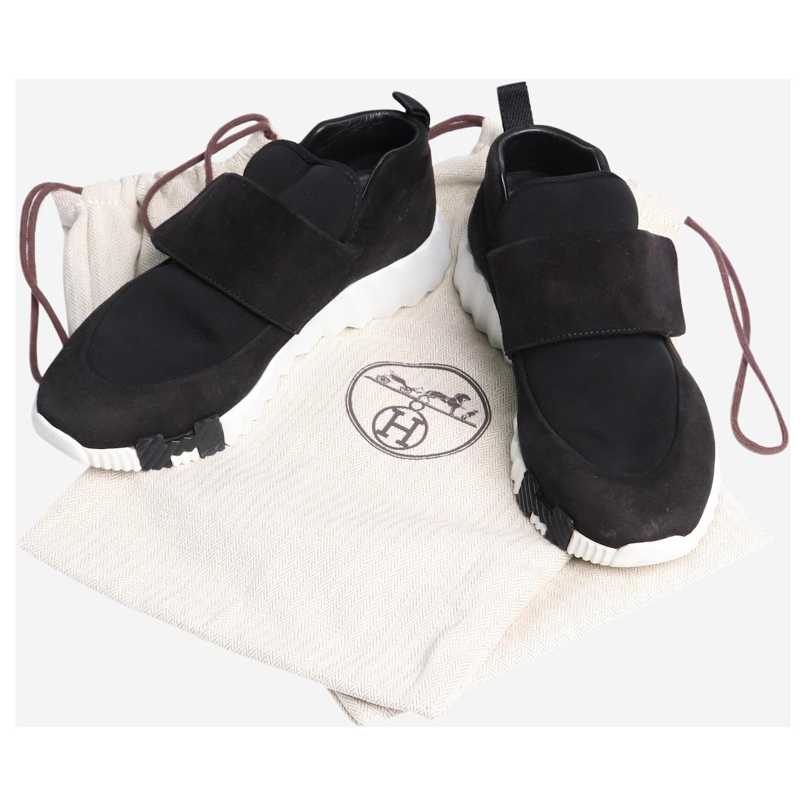 Baskets Rebondissantes HERMES En Daim Noir - Taille 36, Occasion En Excellent état, Fabriqué En France