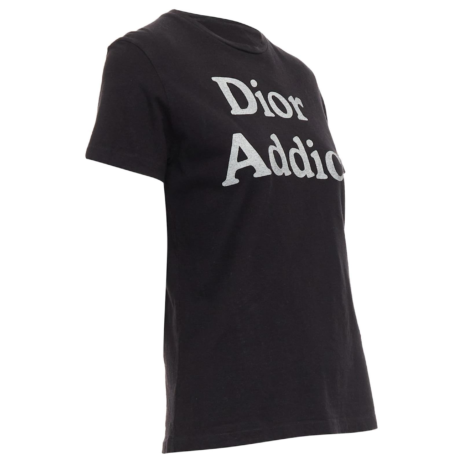 Christian Dior Addict Cotton Linen Logo Print Tshirt Black