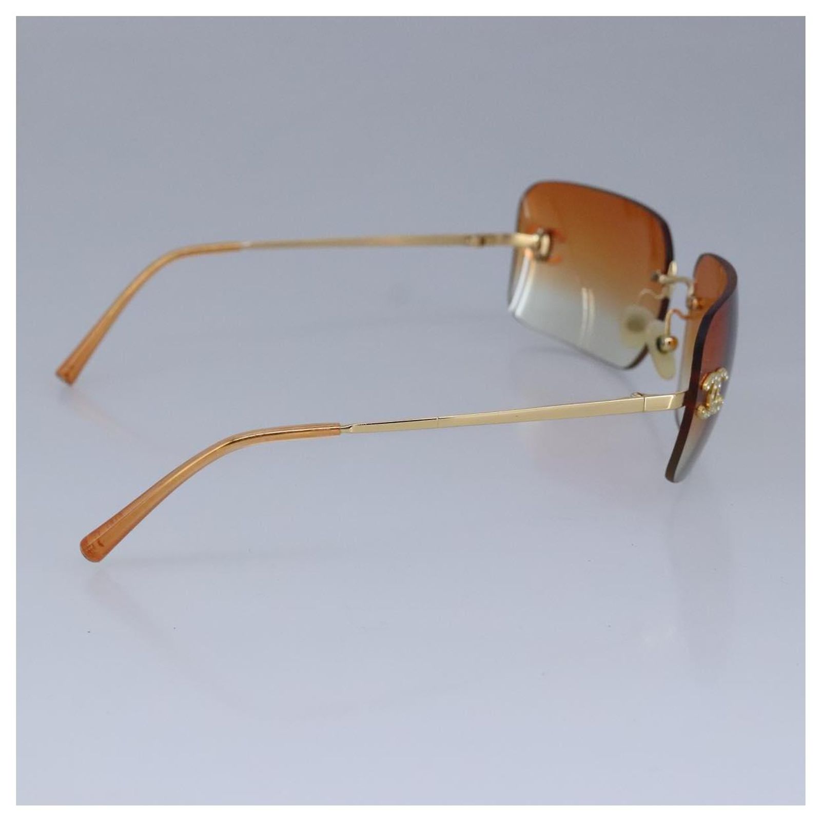 CHANEL Sunglasses metal Orange CC Auth Chanel Sunglasses Orange Gradient CC Logo Rhinestone Rimless  main image 4