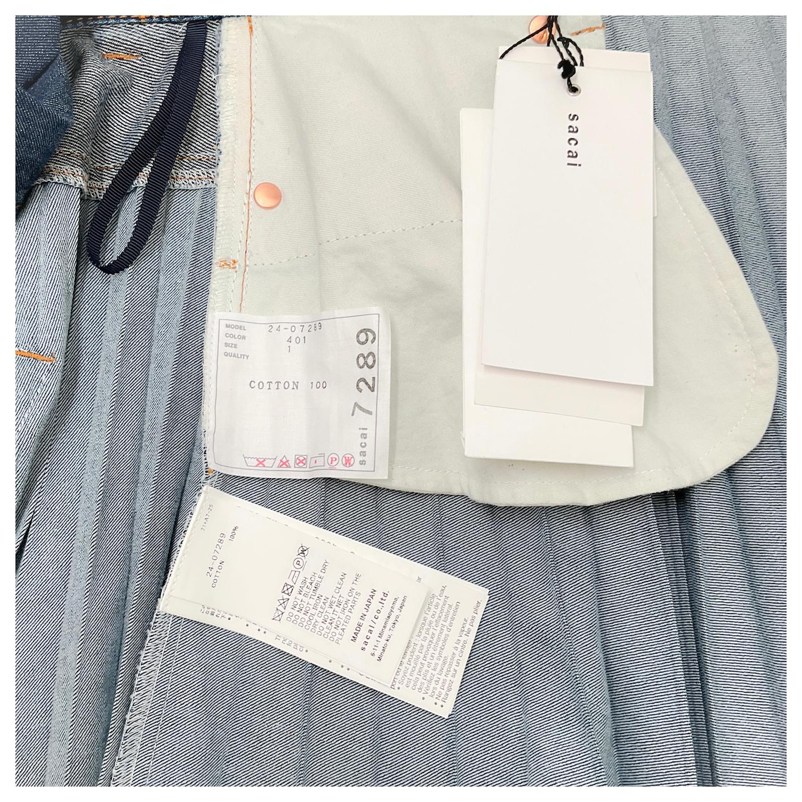 Sacai Blue Denim Pleated Wrap Midi Skirt Cotton Joli