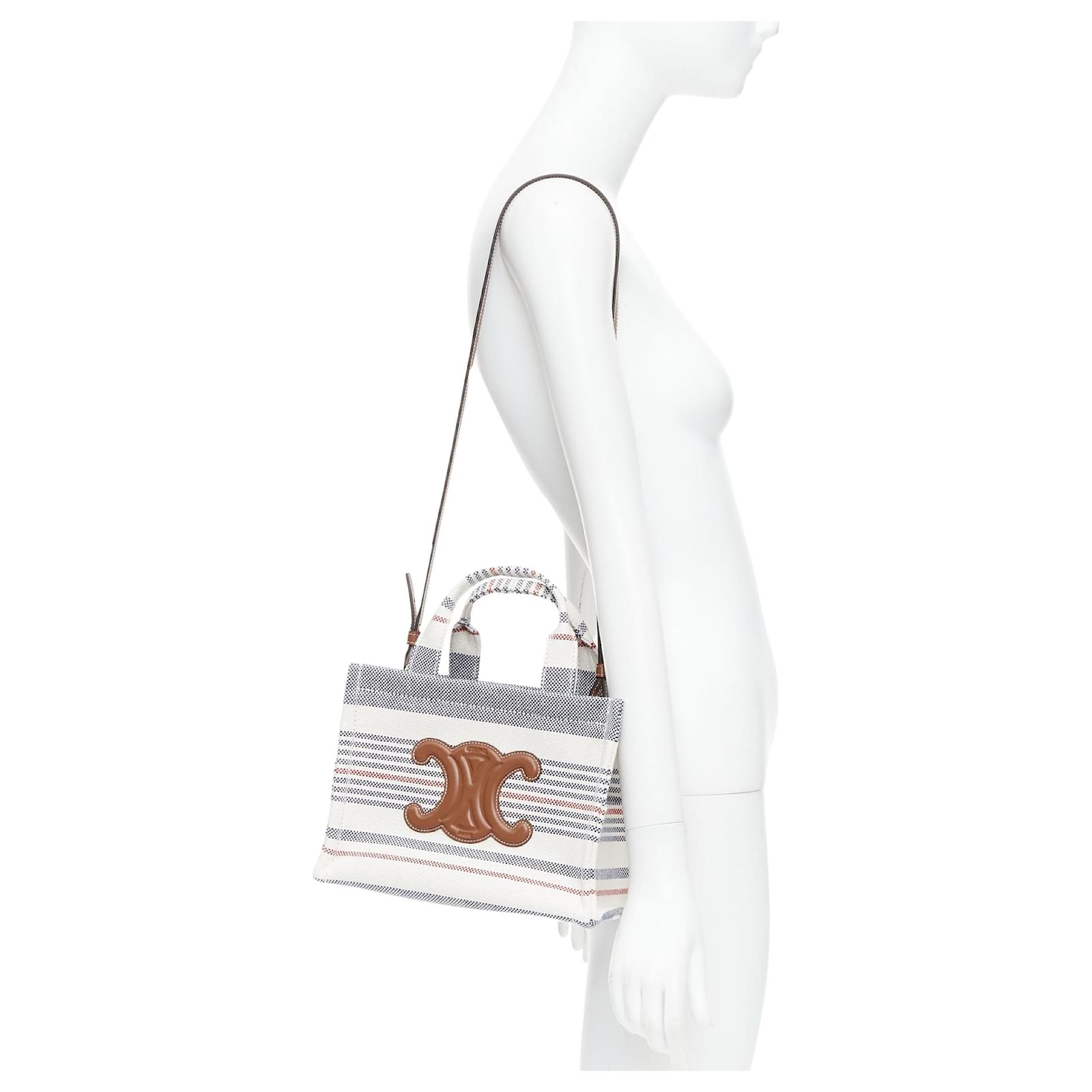 Céline Celine Small Cabas Thais Striped Textile Canvas
