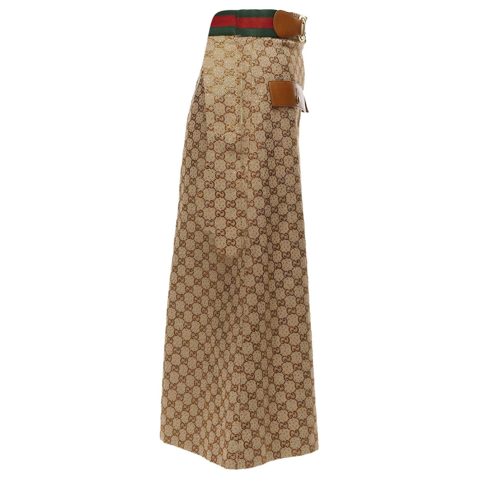 Gucci Aria GG monogram crystal leather horsebA-line midi skirt
