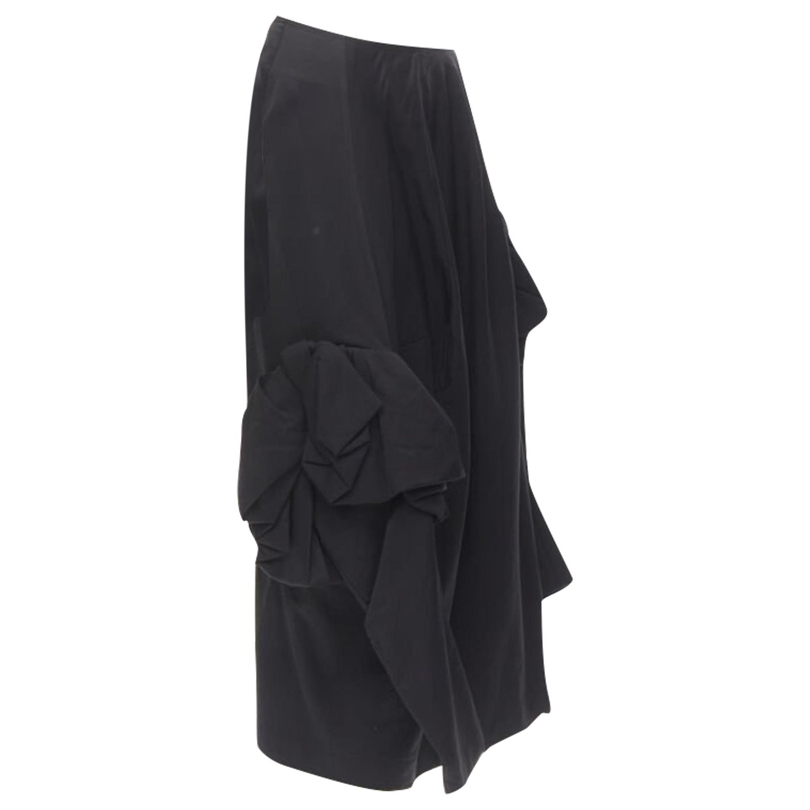 Jupe Noire Plissée à Fleurs Floquées Vintage Taille S - Occasion Parfait état