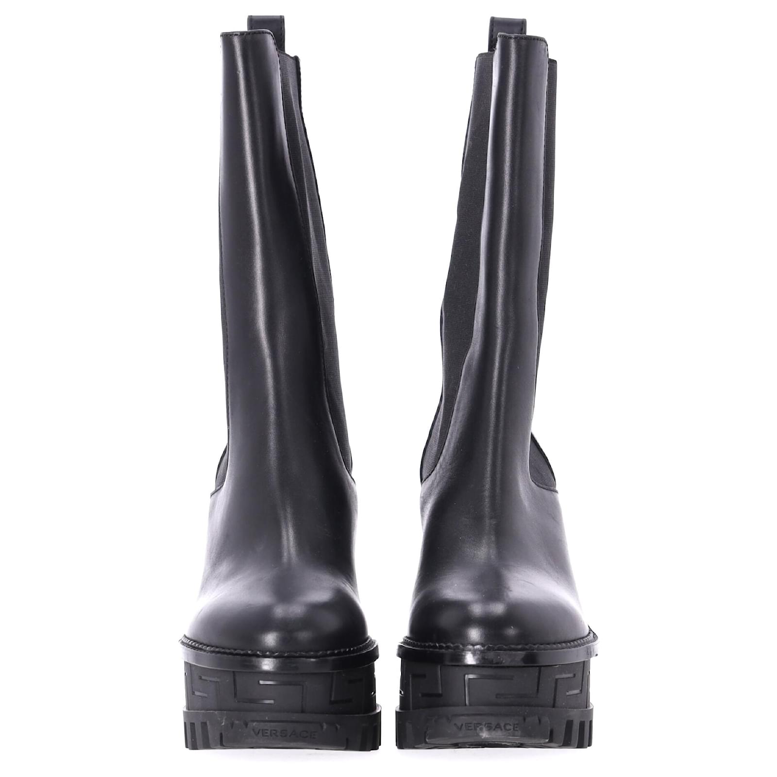 Stivali platform con tacco alto Versace Greca Labyrinth in pelle