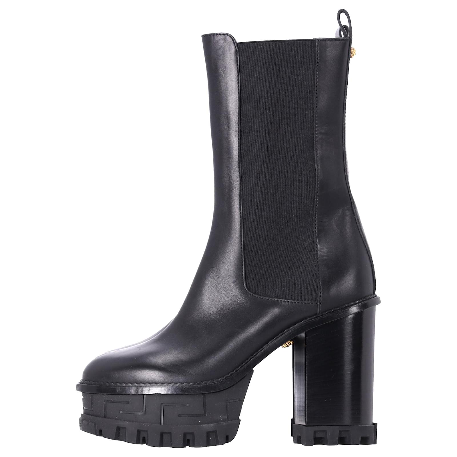 Stivali platform con tacco alto Versace Greca Labyrinth in pelle