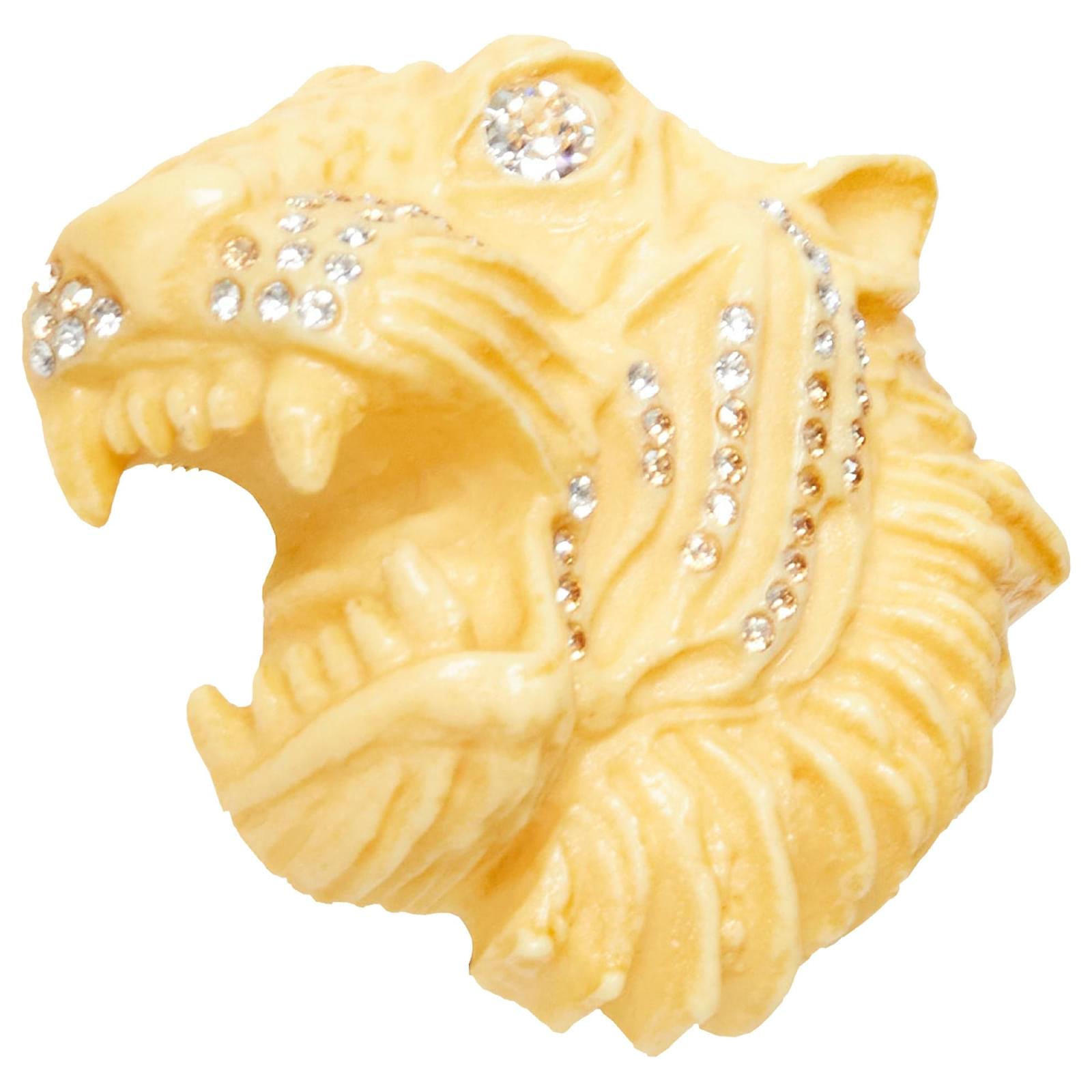 Gucci Tigerhead Brooch Pin Ivory Resin With Crystals Made in