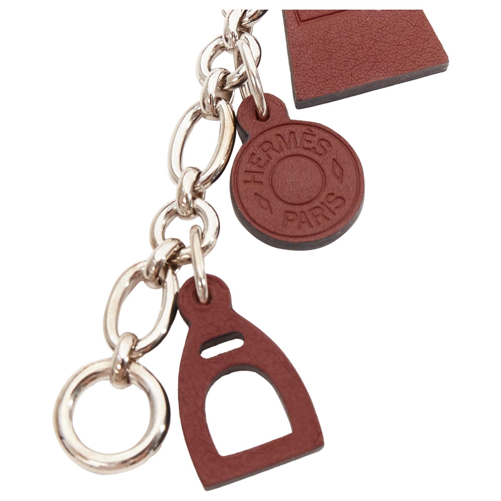 Breloque Sac Amulette Hermès - Occasion Très Bon état, Argenté Et Cuir, Porte-clés Unisexe