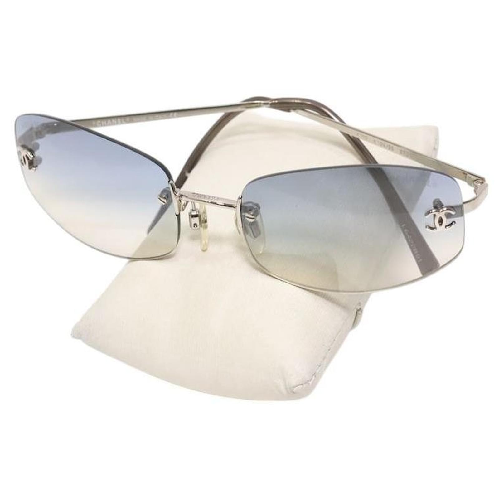 Chanel Silver Light Blue Ombre Rimless Sunglasses 4002 Silvery