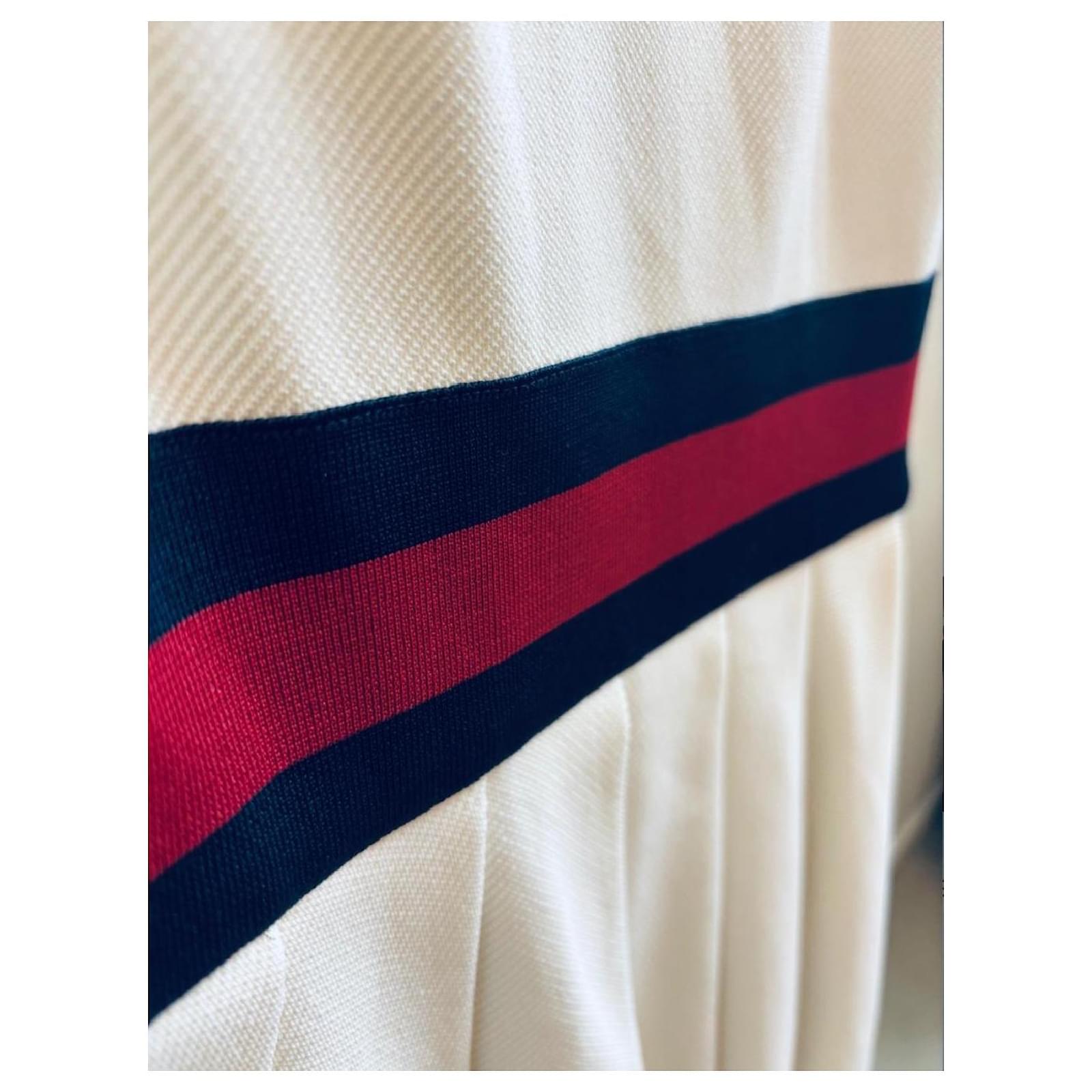 Gucci Off White Gabardine Pleated Dress Cotton Polyamide ref