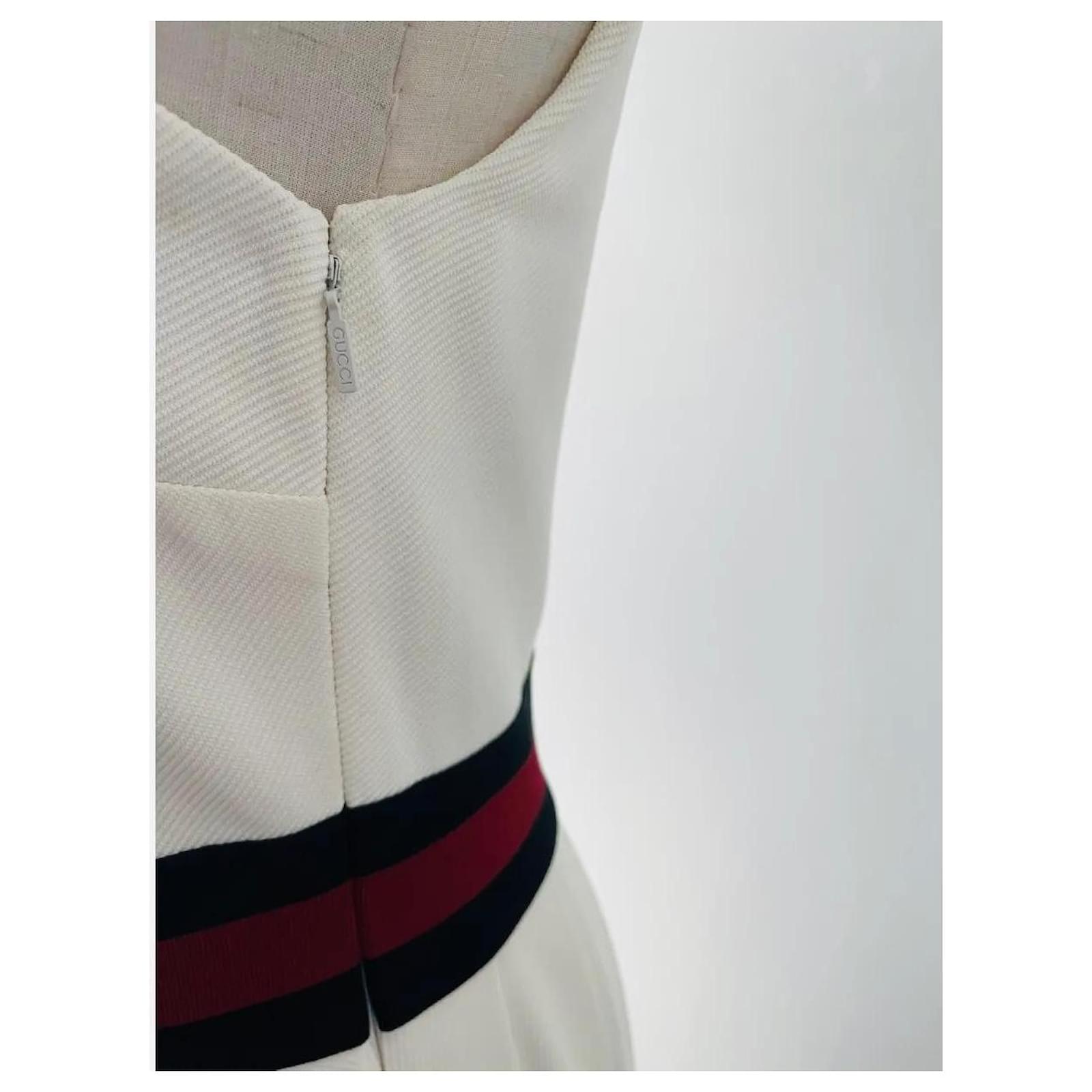 未使用 Gucci Off-White Gabardine ワンピース Gucci Off White Gabardine Pleated Dress Cotton Polyamide ref