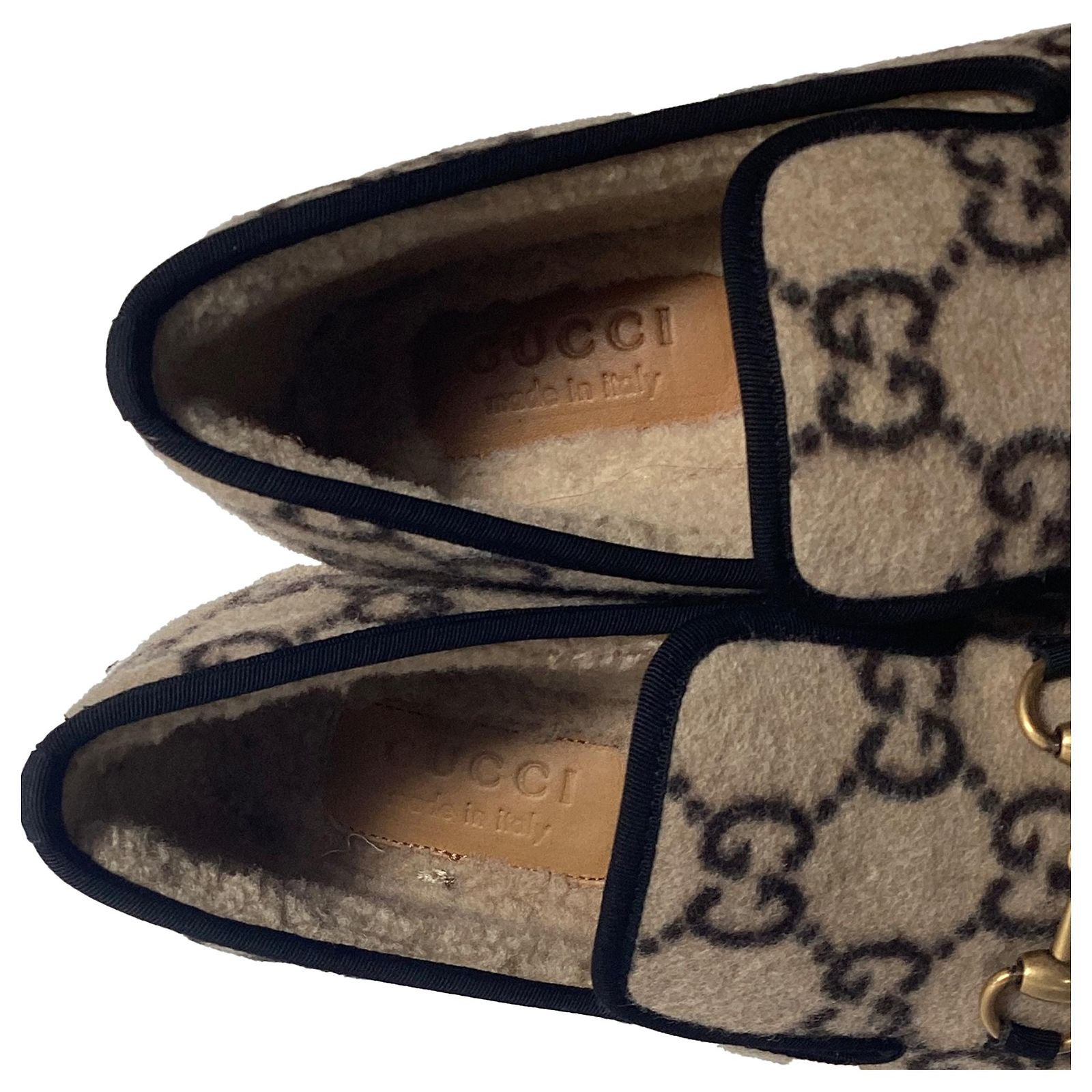 Gucci Covered Wool GG Monogram Mens Fria Horsebit Loafers 7 Beige/Black,US 8 Gucci Covered GG Monogram Fria Horsebit Loafers in Beige  main image 2