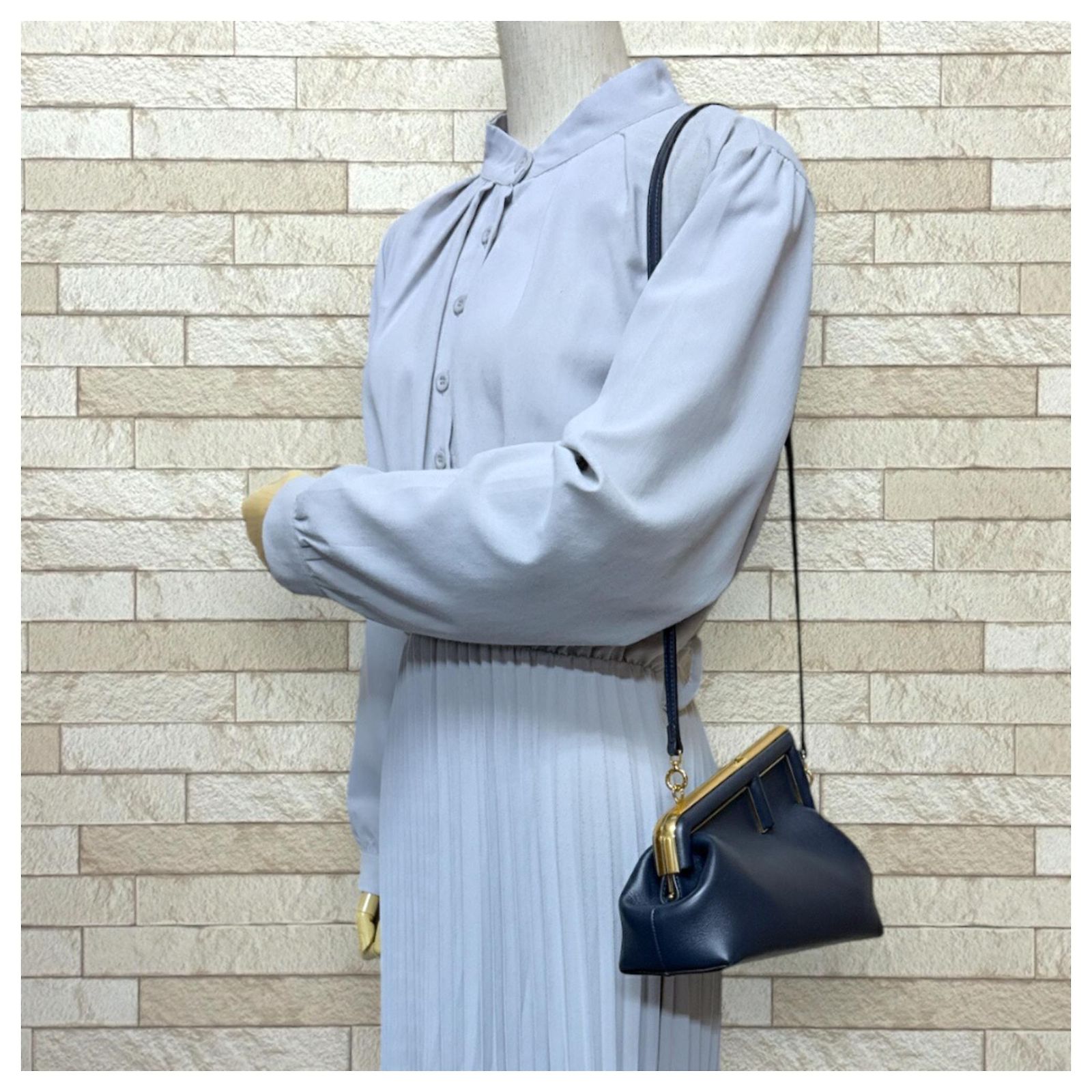 Fendi First Small Shoulder Bag Navy blue Leather ref.JC1908807 