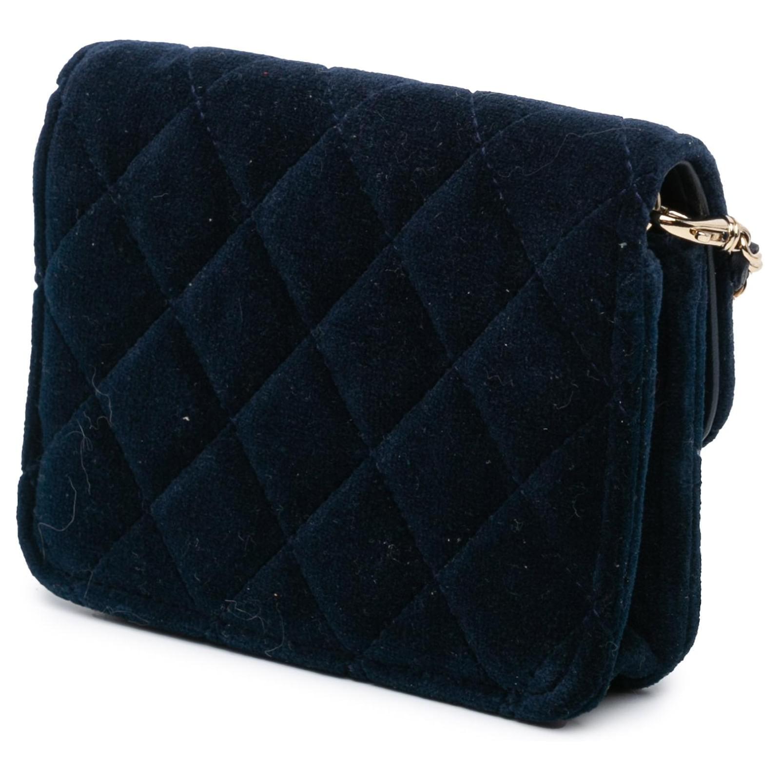 Blue Chanel Mini Velvet Pearl Crush Clutch With Chain Crossbody - Main Image