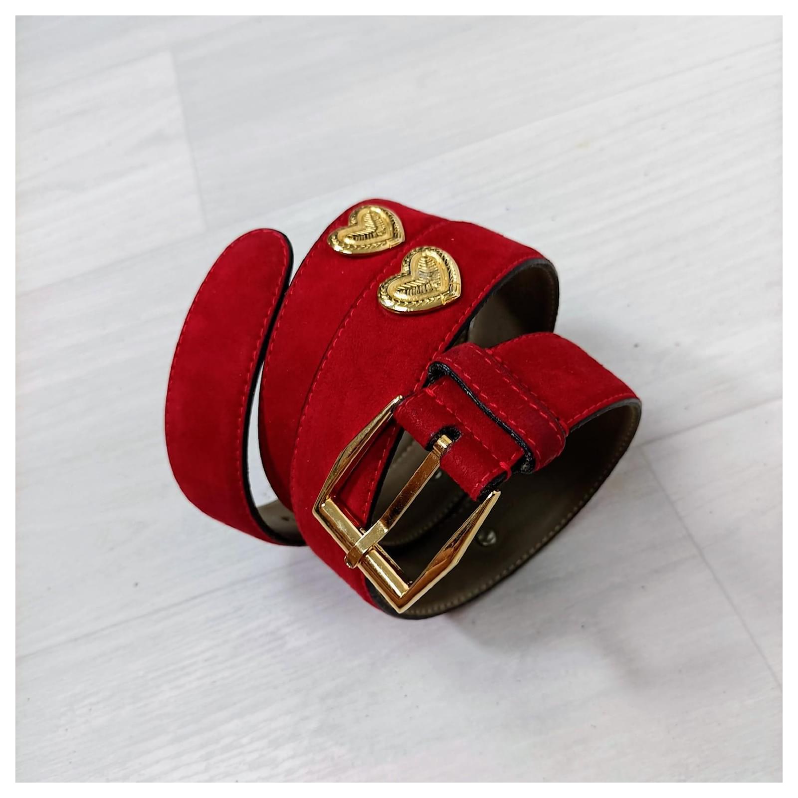 Yves Saint Laurent Women red belt with hearts YSL vintage Leather
