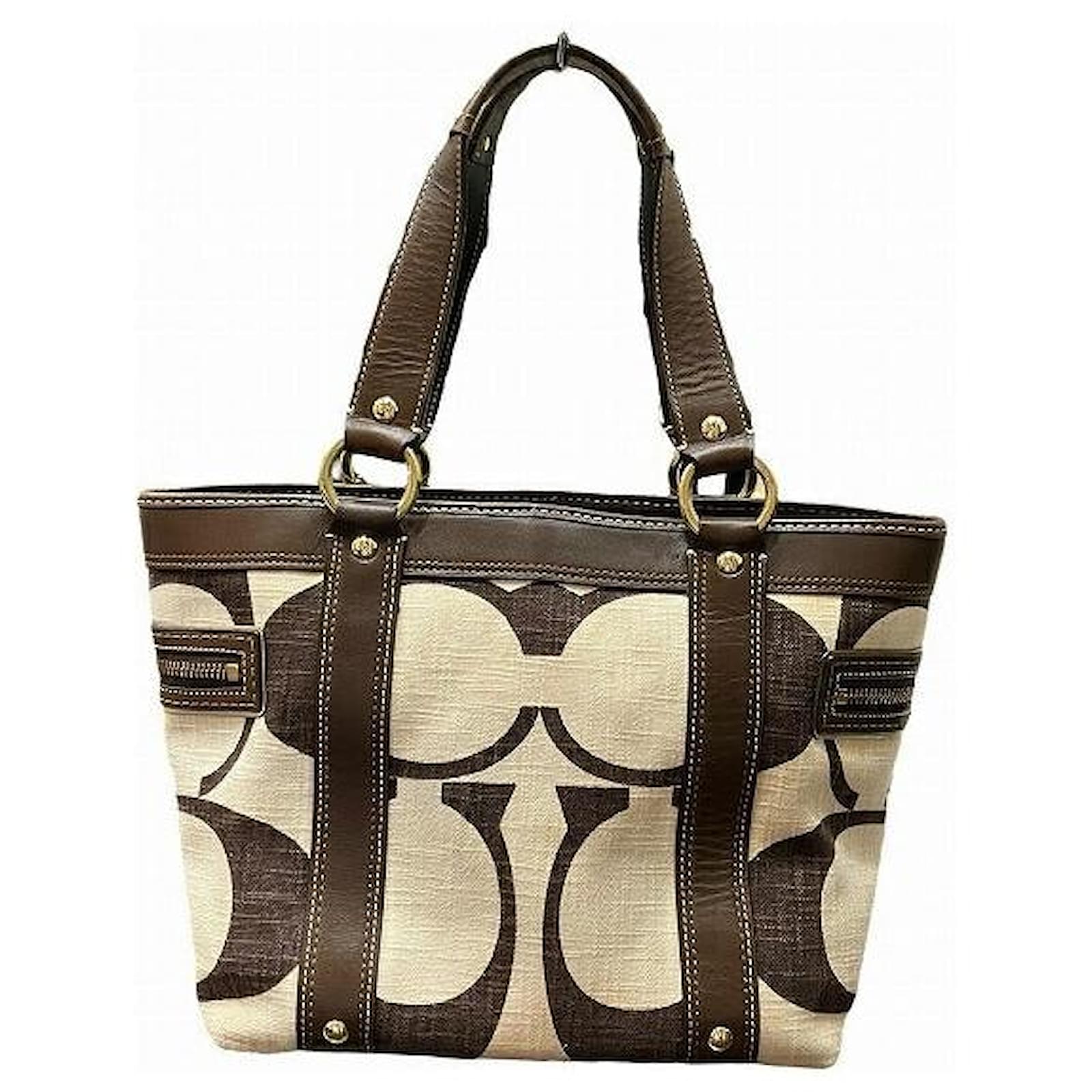 バッグ Coach Legacy Cotton Signature Tote Bag Coach Legacy Cotton Signature Tote Bag 7551 Brown Leather ref