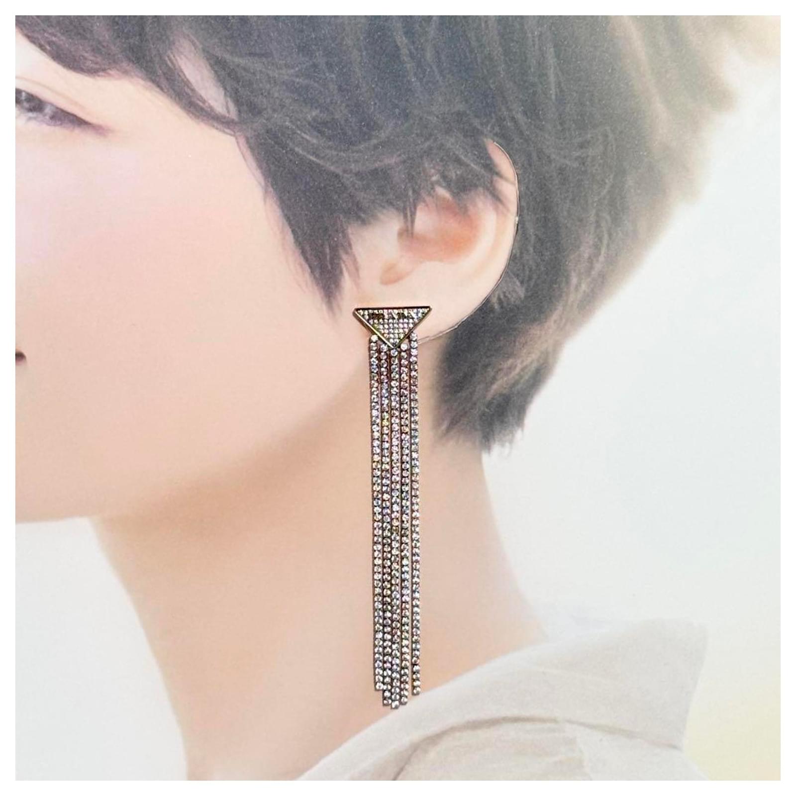 Prada Women's Crystal Logo Jewel Zirconia Earrings Golden