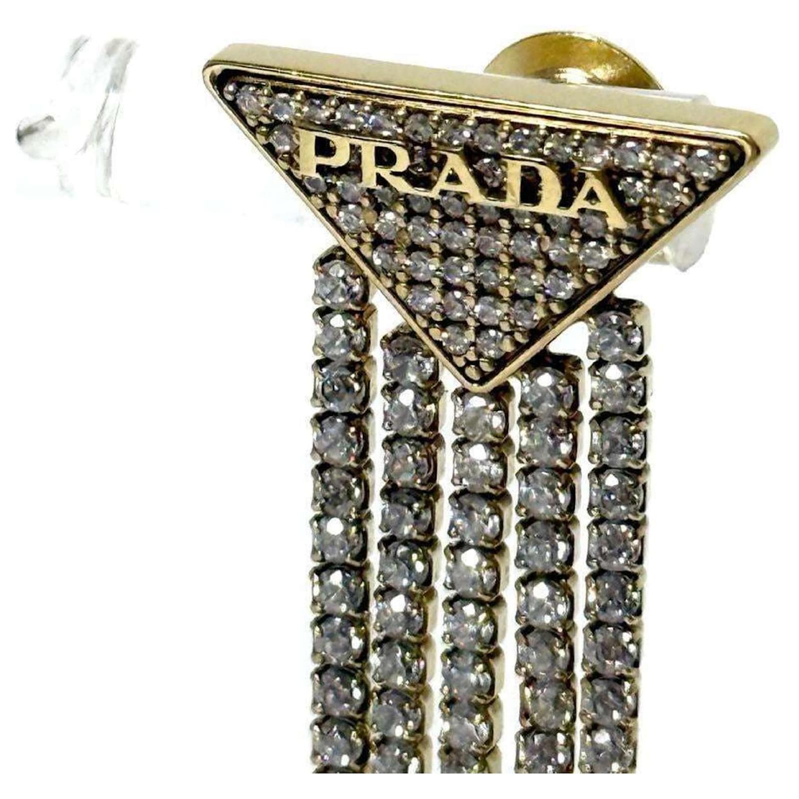 Prada Women's Crystal Logo Jewel Zirconia Earrings Golden