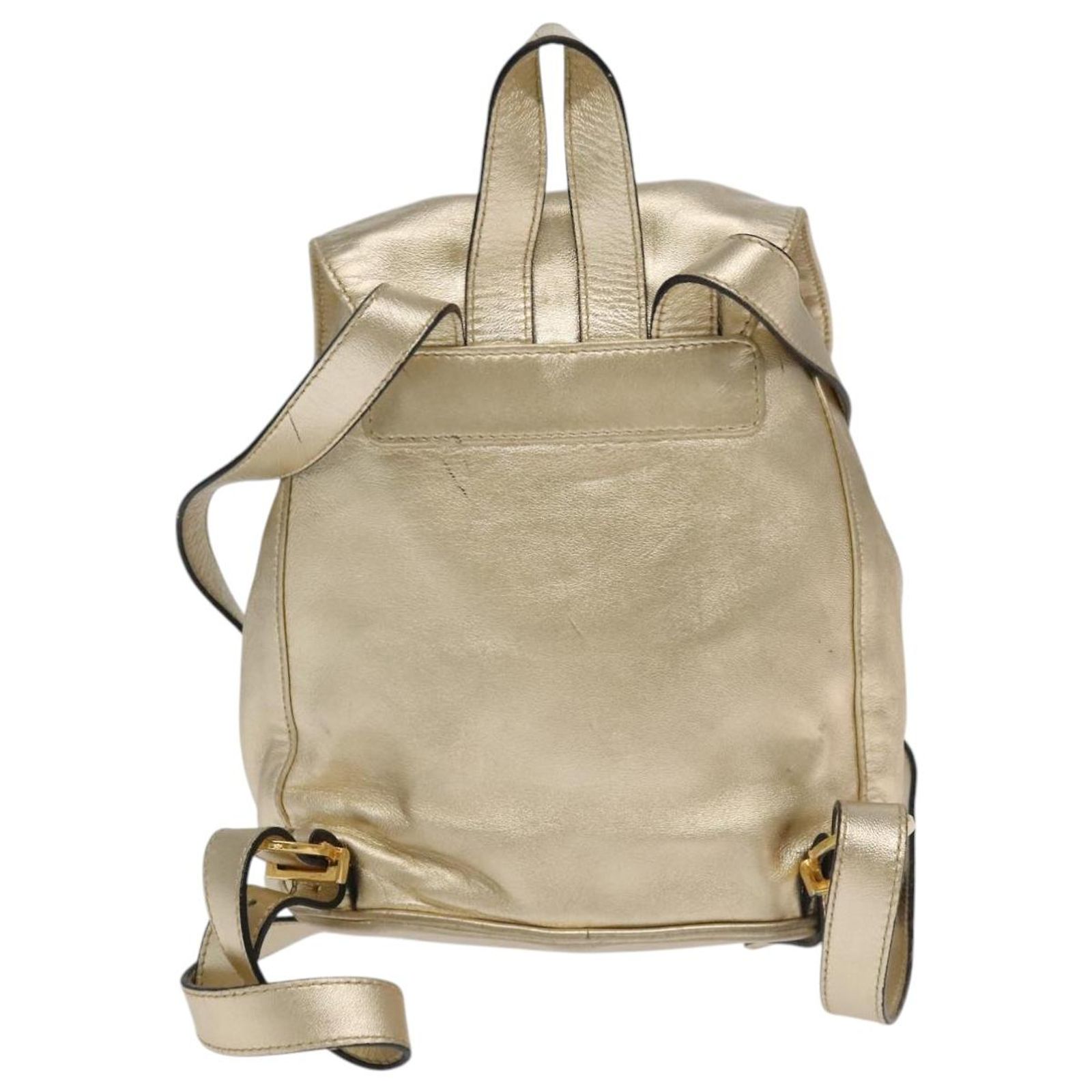 Salvatore Ferragamo Gancini Backpack Leather Gold Auth 