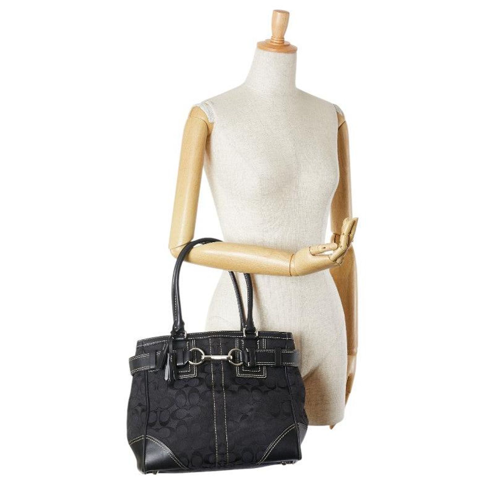 Coach Signature Canvas Leather Handbag 10247 Black Cloth ref 