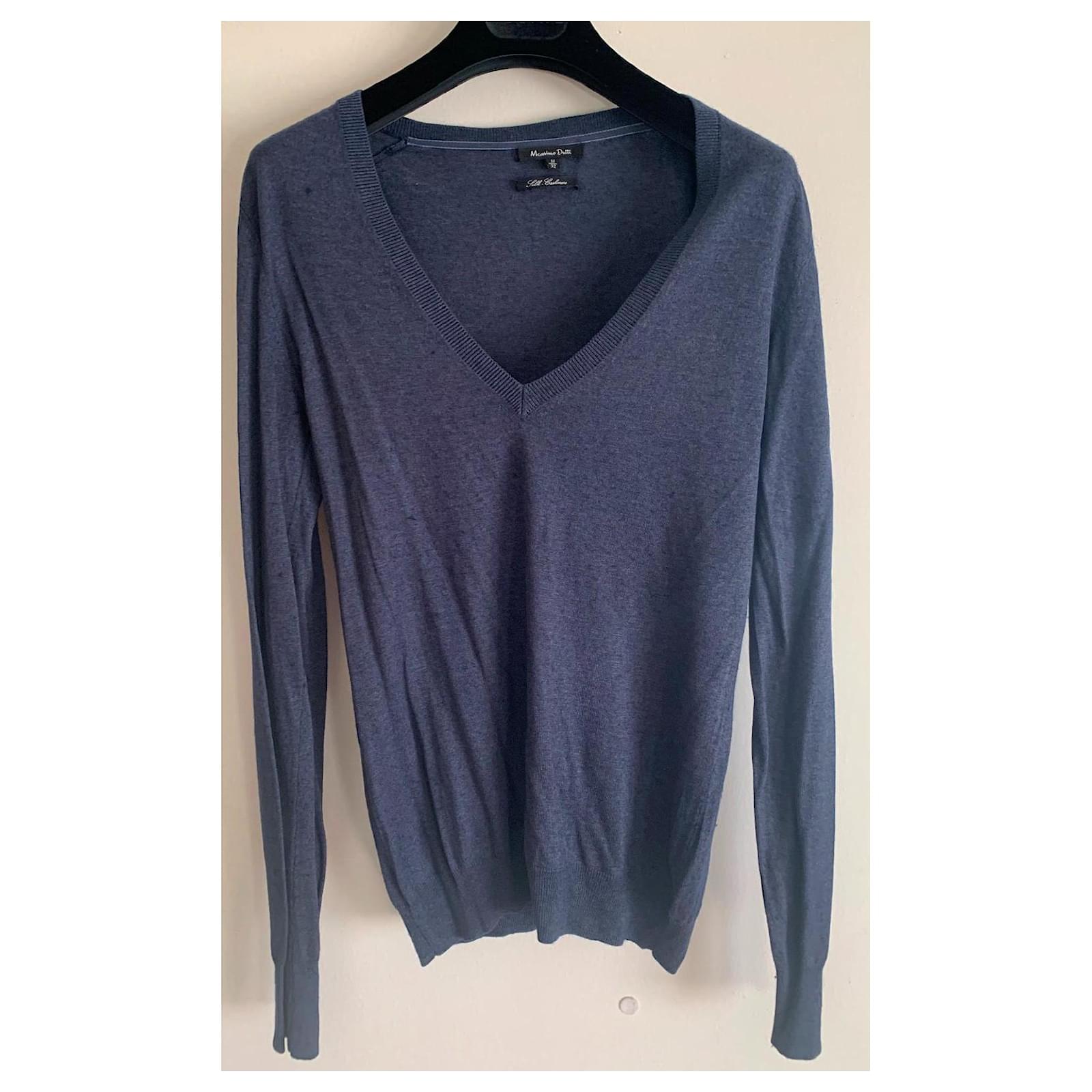 Pull Massimo Dutti Bleu Marine En Soie Et Bambou - Taille M - Occasion En Très Bon état