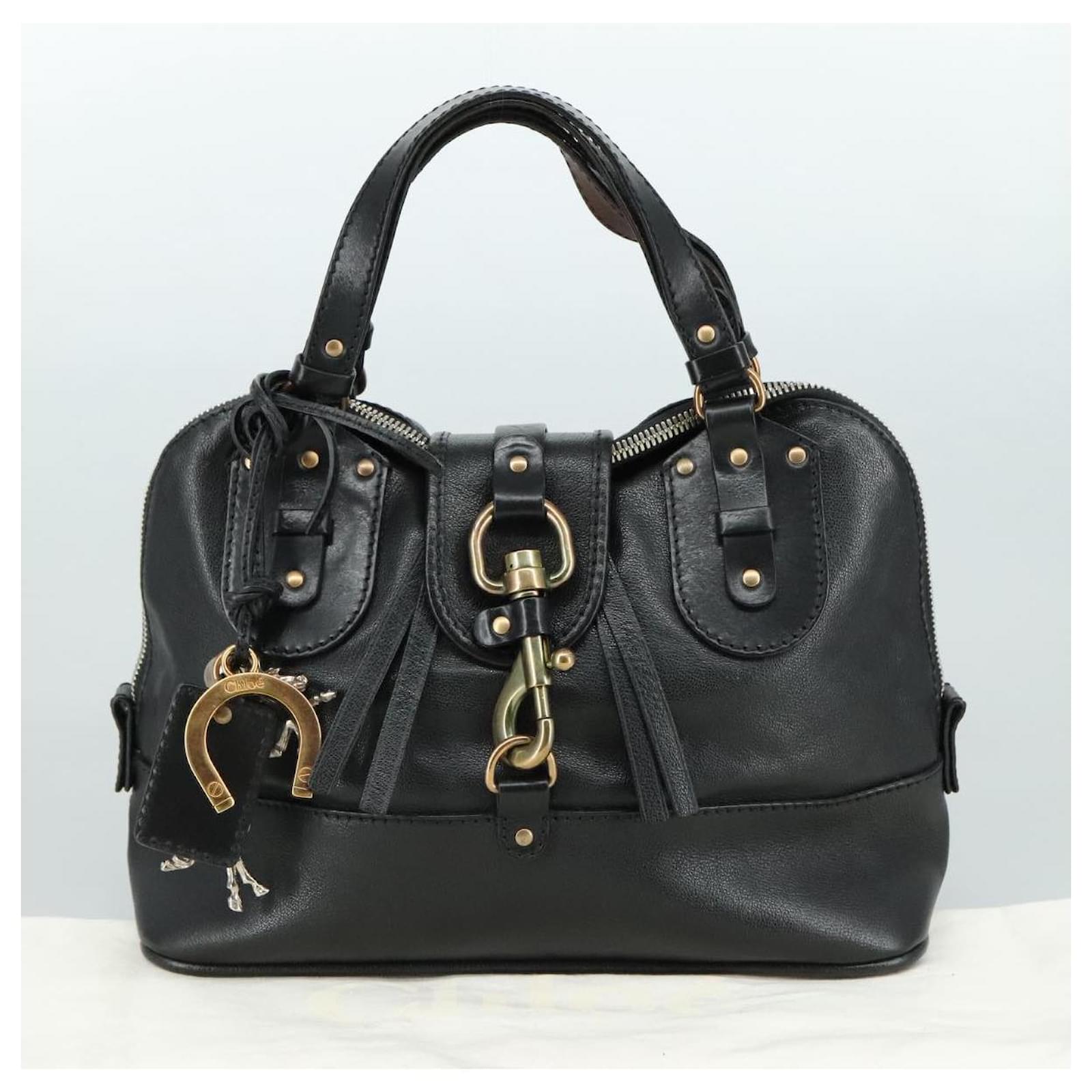 Chloé Chloe Kerala Hand Bag Leather Black Silver Auth yk16364