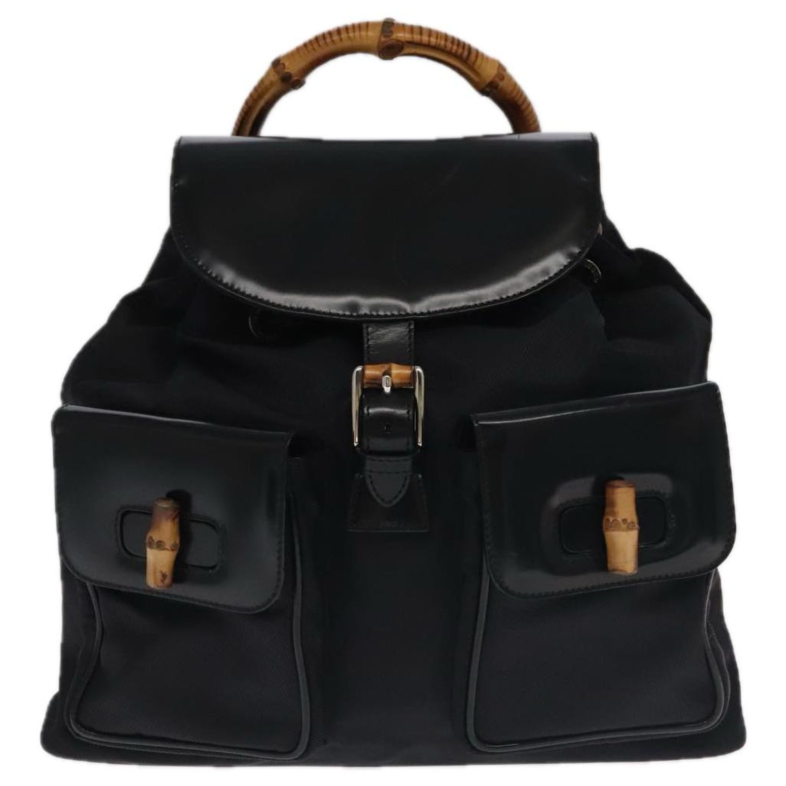 GUCCI Bamboo Backpack Nylon Leather Black Silver 003 2058  display picture 2