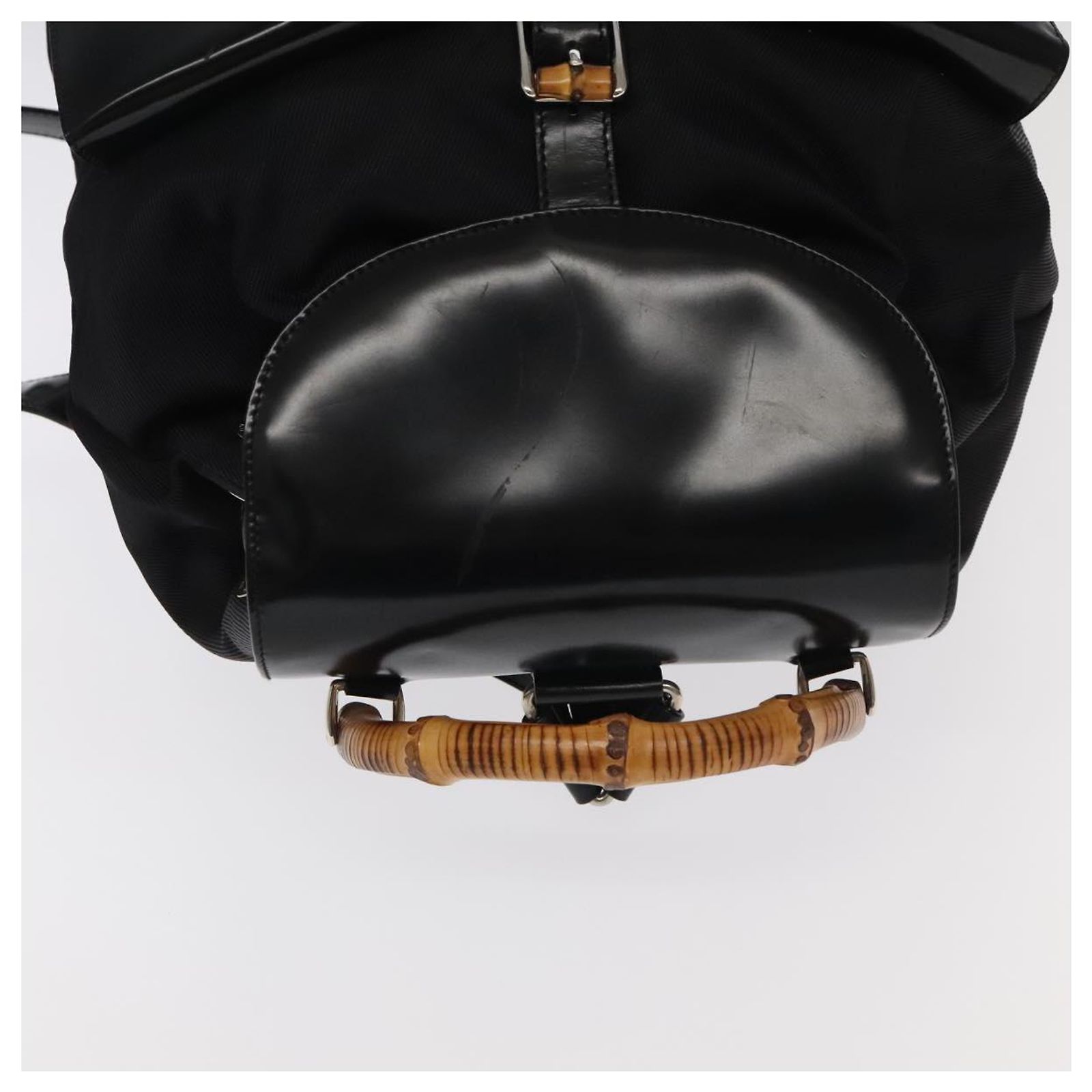 GUCCI Bamboo Backpack Nylon Leather Black Silver 003 2058 