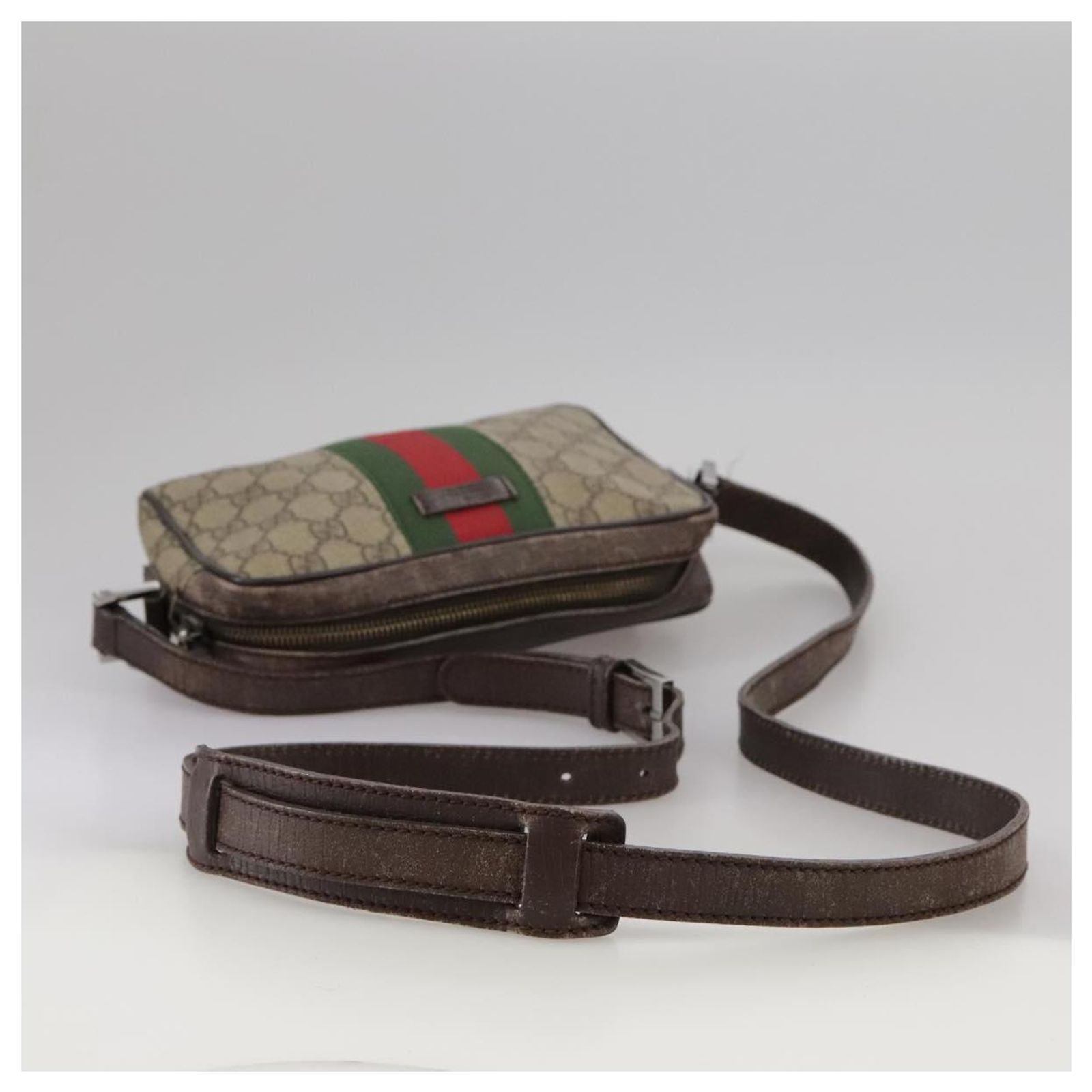 GUCCI ショルダーバッグ　162910 GUCCI GG Supreme Web Sherry Line Shoulder Bag Beige Silver 162910