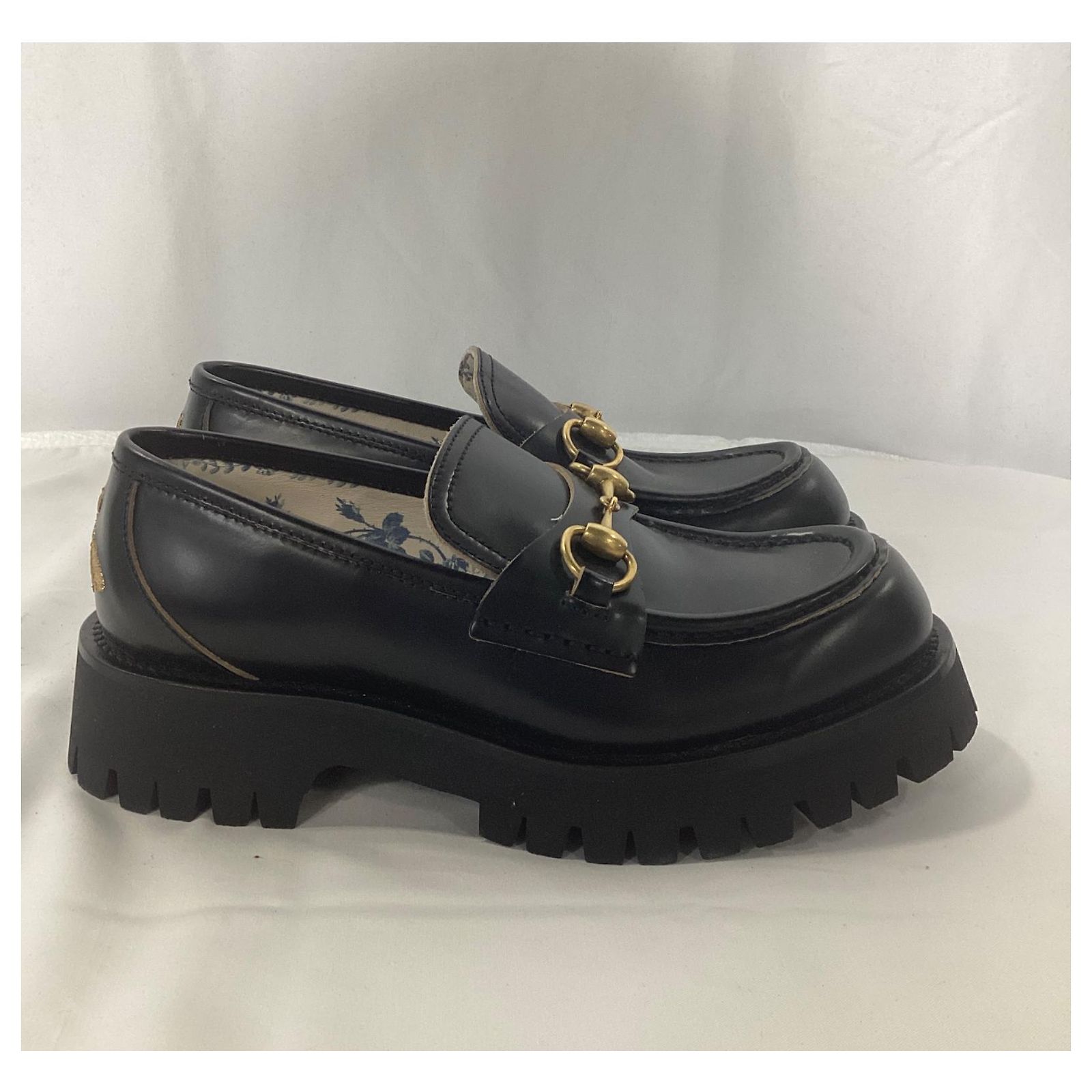 Gucci Horsebit and Bee Detail Chunky Loafers in Black Calf 