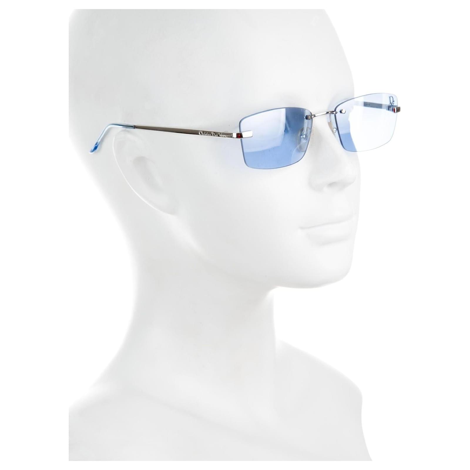 美品✨Christian Dior Sunglasses Rimless Christian Dior Piercing 55P Blue RARE Rimless Vintage Luxury