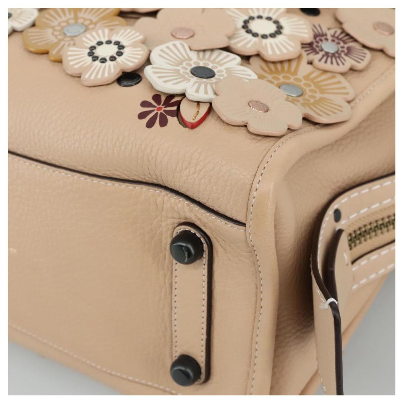 Coach Rogue 31 Hand Bag Leather 2way Beige Auth am7357 ref 