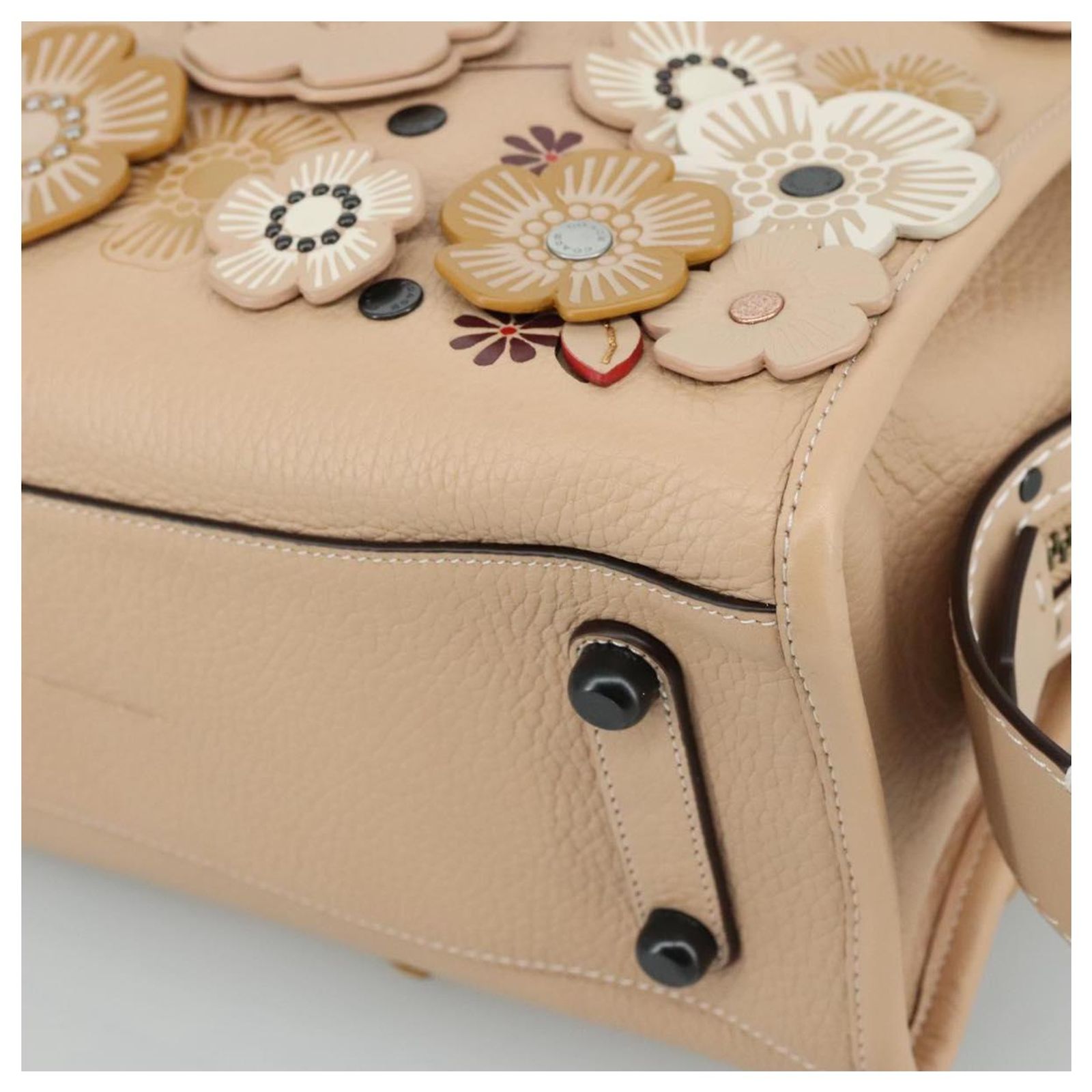 Coach Rogue 31 Hand Bag Leather 2way Beige Auth am7357 ref 
