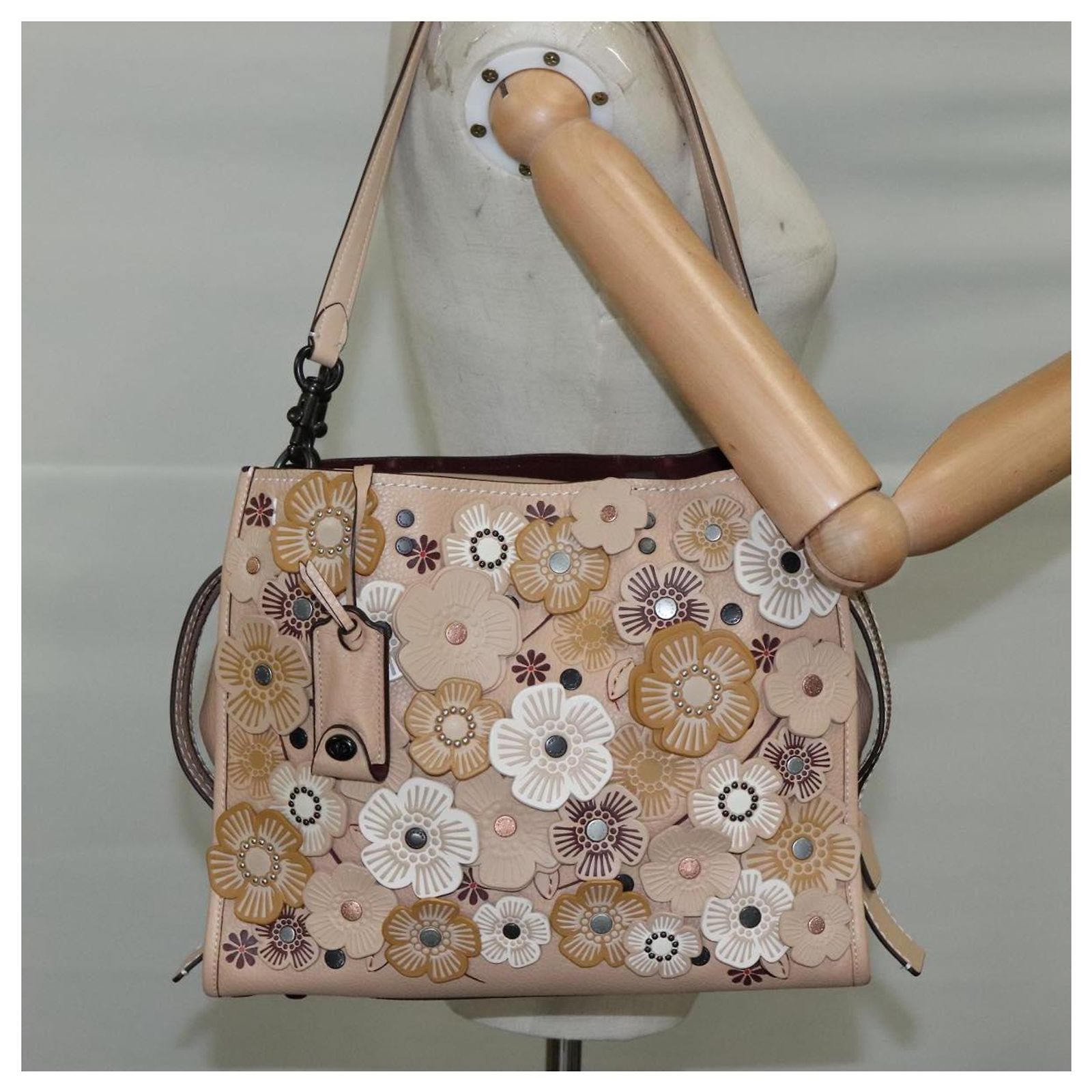 Coach Rogue 31 Hand Bag Leather 2way Beige Auth am7357 ref 