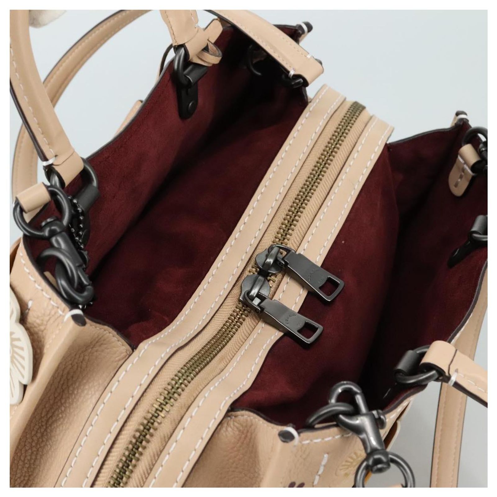 Coach Rogue 31 Hand Bag Leather 2way Beige Auth am7357 ref 