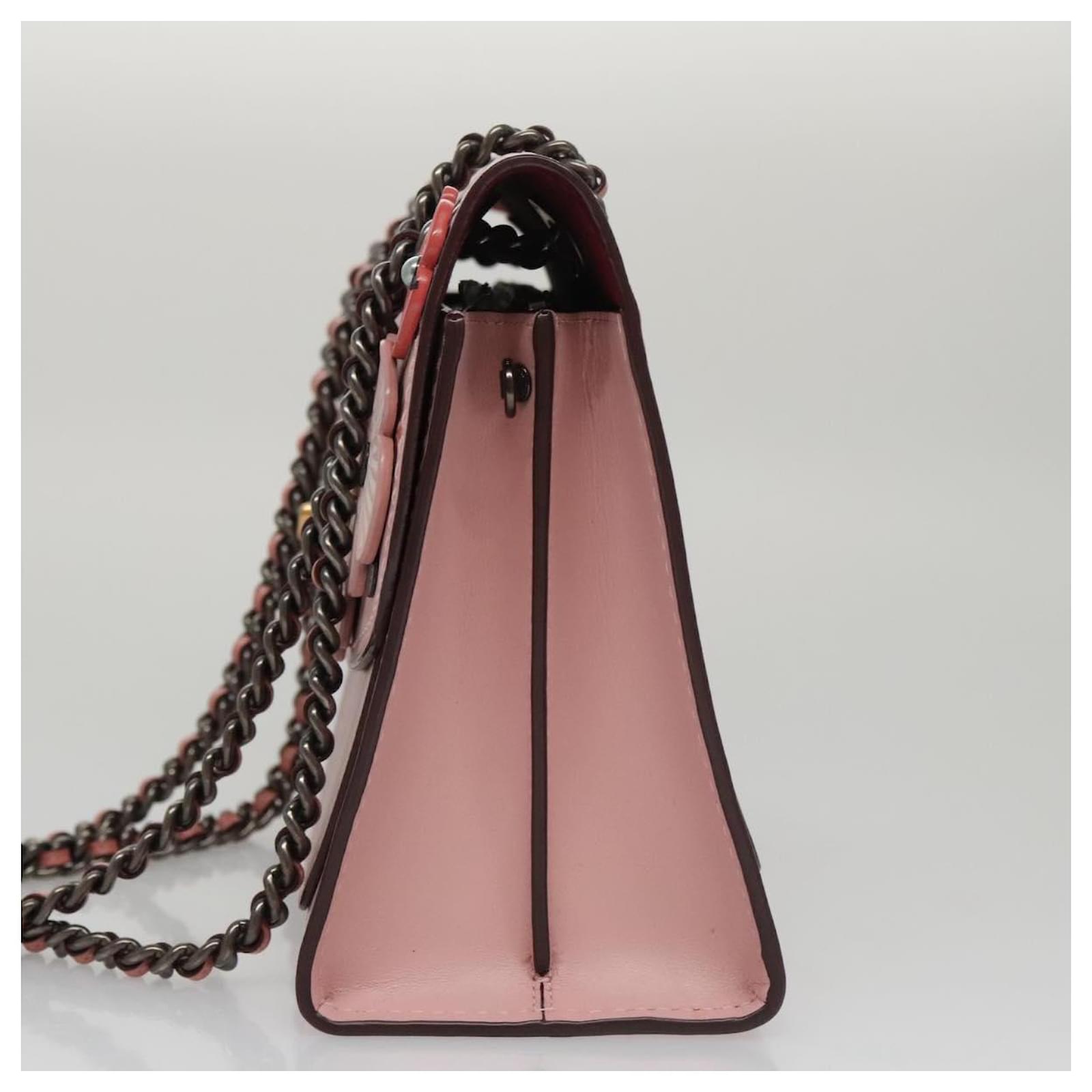 Coach Parker With Tea Rose Chain Shoulder Bag Leather Pink Auth