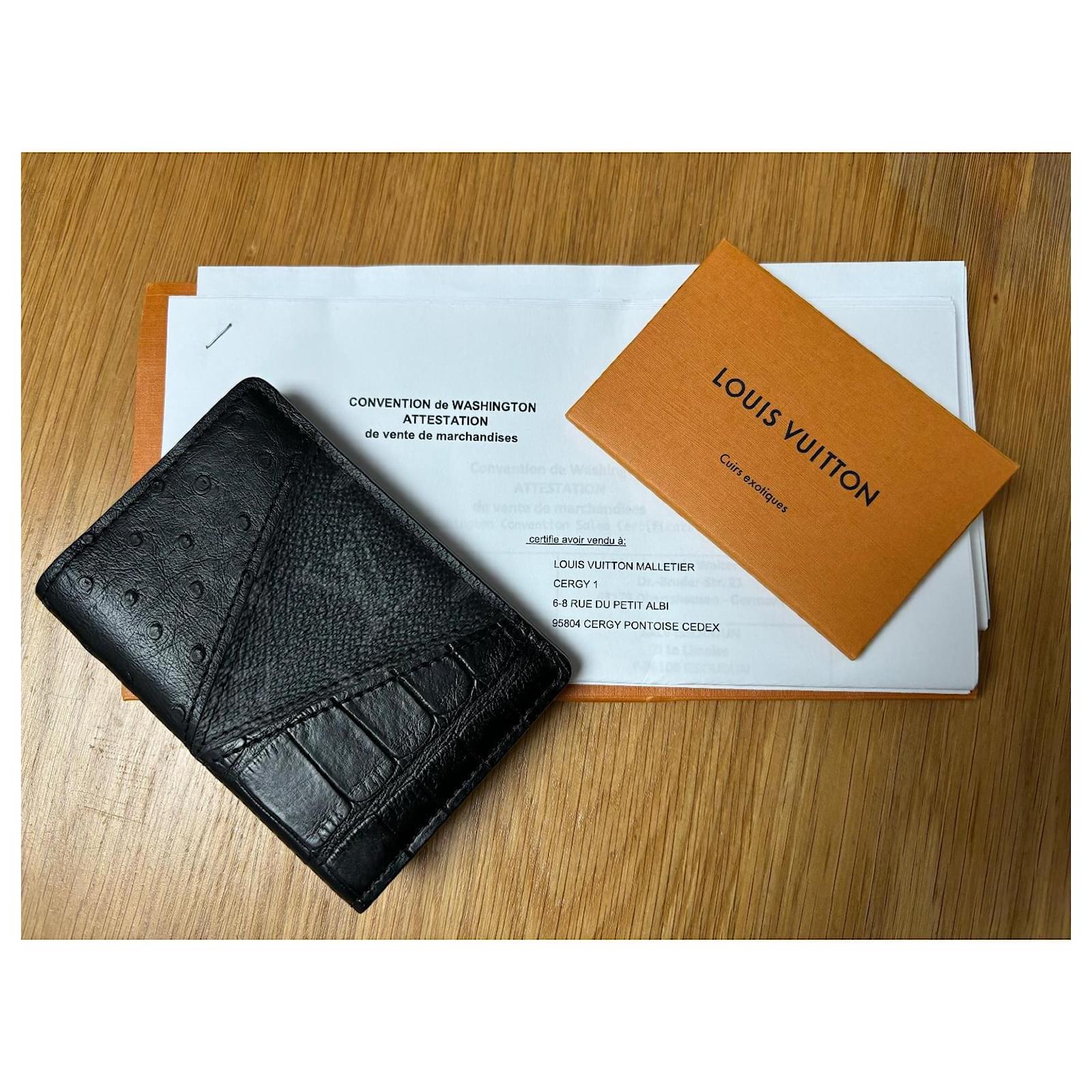 Louis Vuitton ostrich alligator organizer Black Exotic leather ref