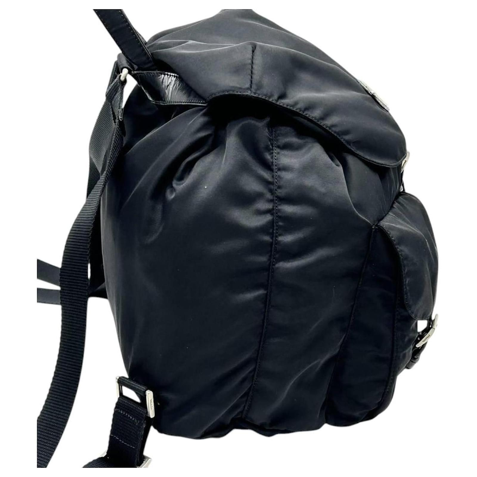 Prada Sport Black Nylon Logo Shoulder Rucksack Bag Backpack Blue