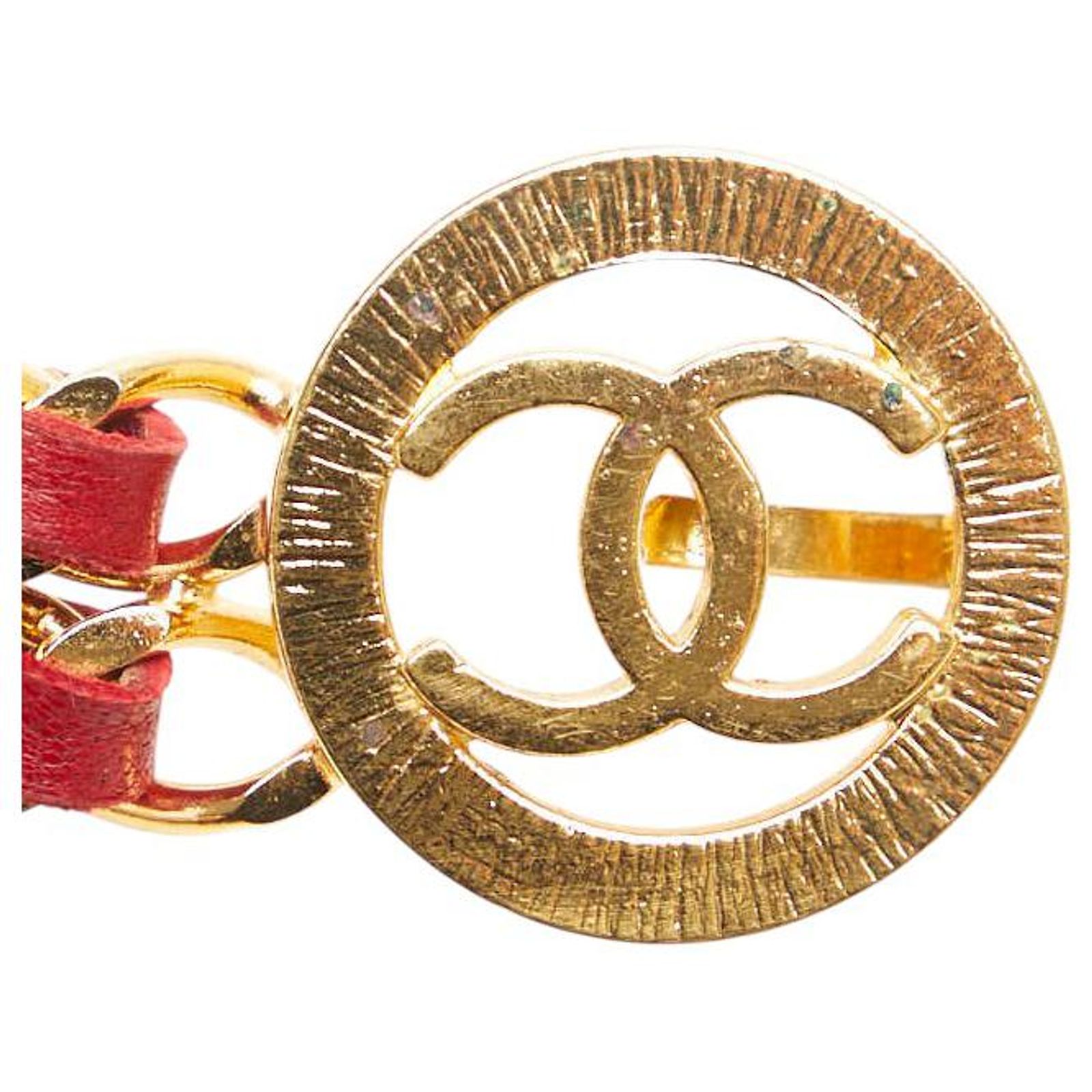Chanel Gold-Plated Leather Coco Mark Belt Red Metal ref 
