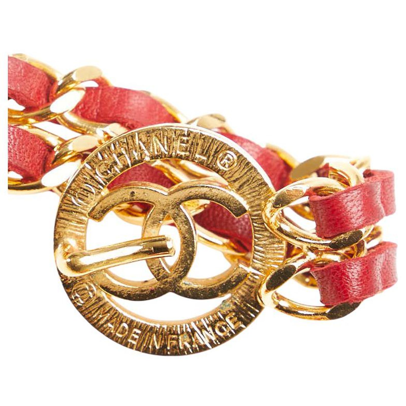 Chanel Gold-Plated Leather Coco Mark Belt Red Metal ref  display picture 1