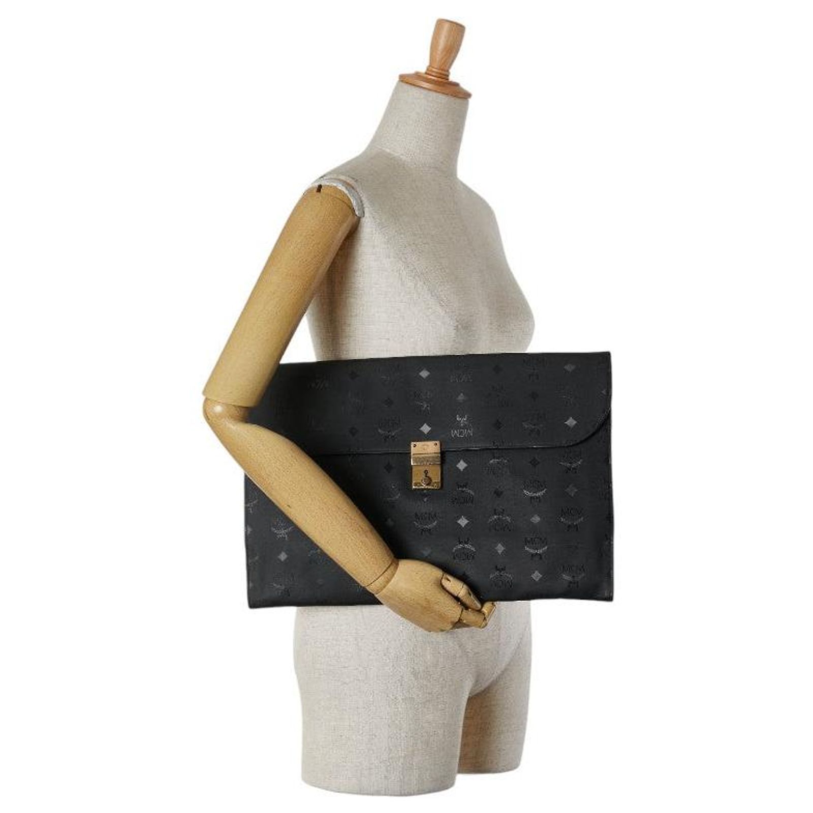 Pvc Briefcase MCM Visetos Logogram PVC Leather Briefcase Black Cloth ref.1950953 ...
