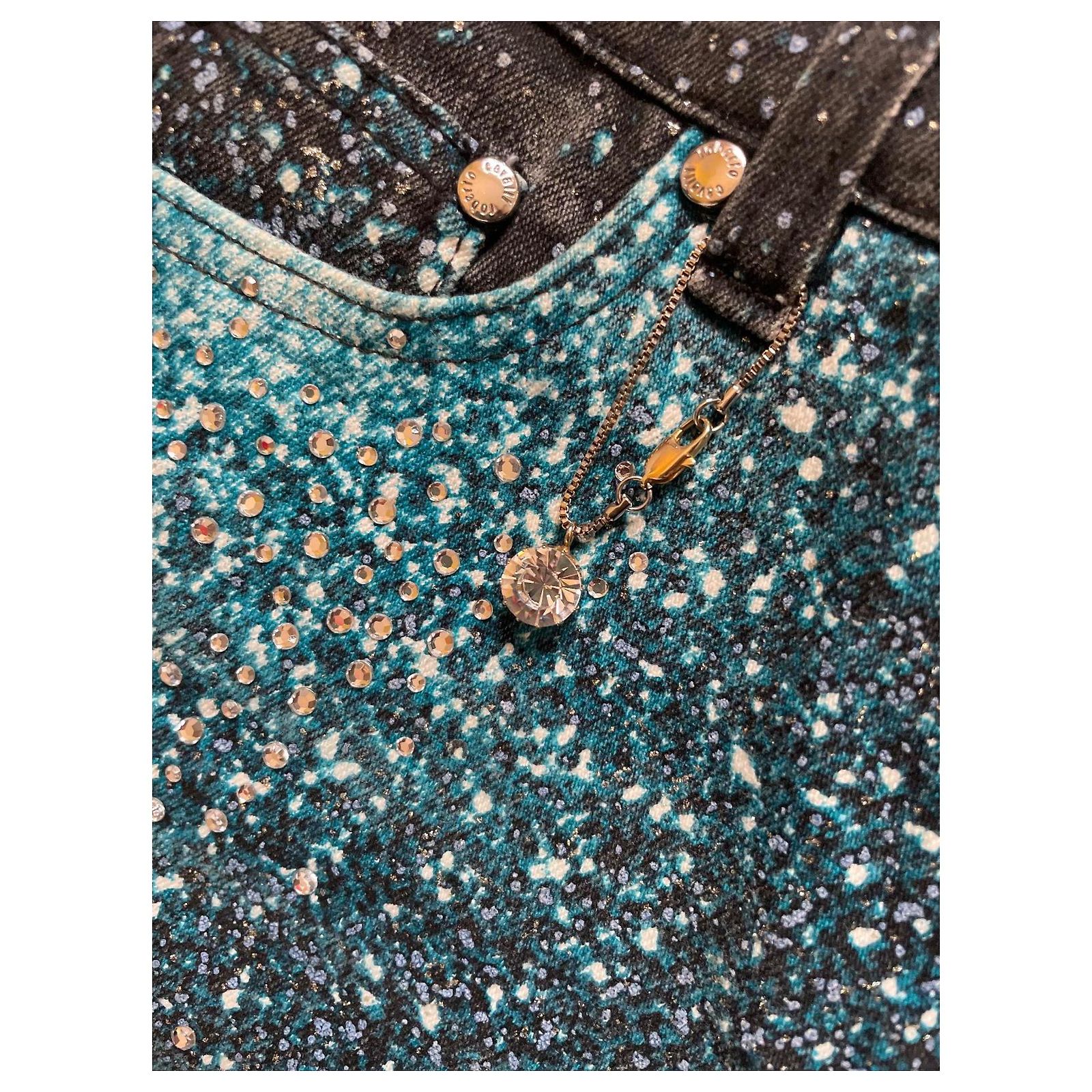 Roberto Cavalli Swarovski Crystal Embellished Jeans Blue Cotton 